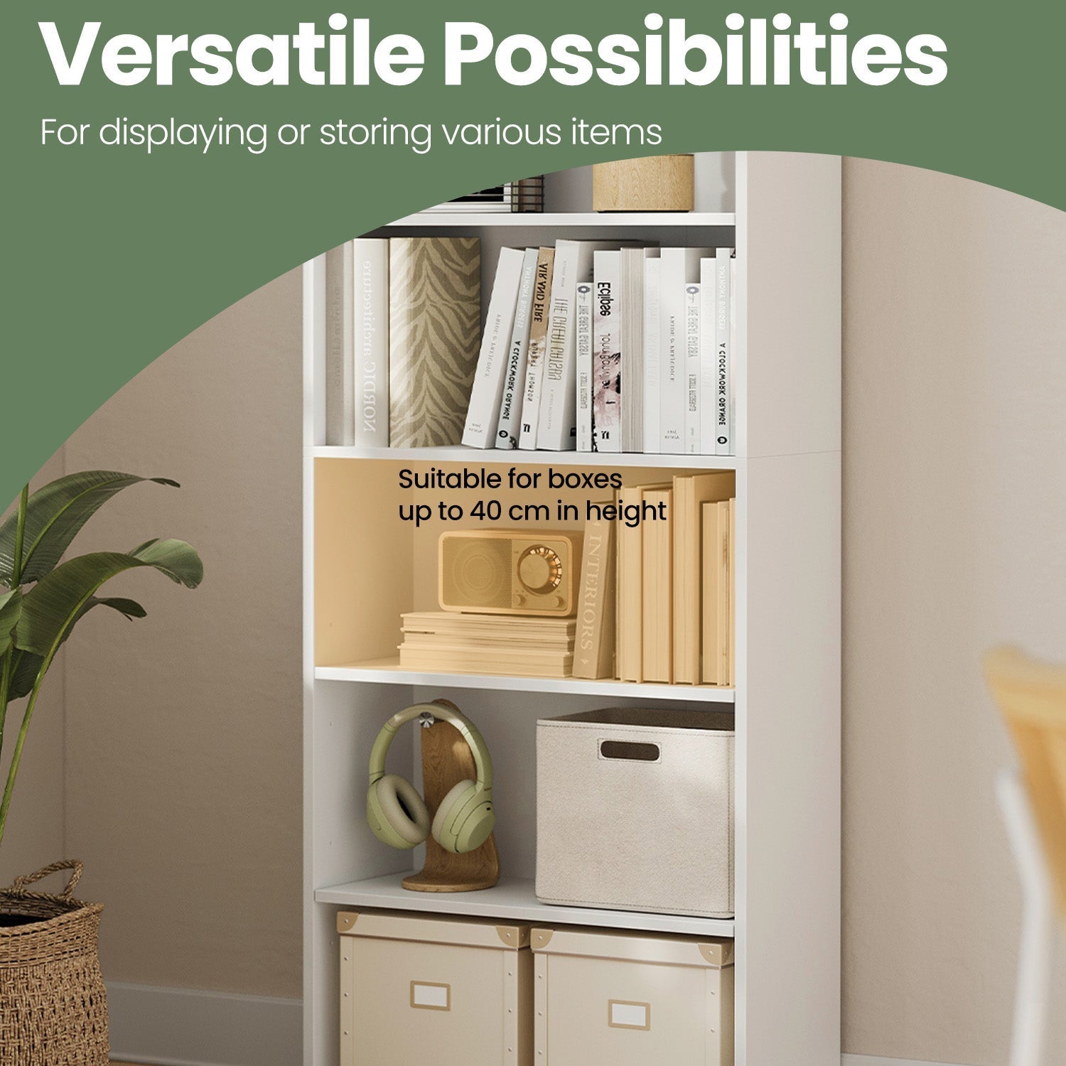 Bookshelf - Wood - Natural Finish - 6 Adjustable Shelves for Home Office and Children's Storage