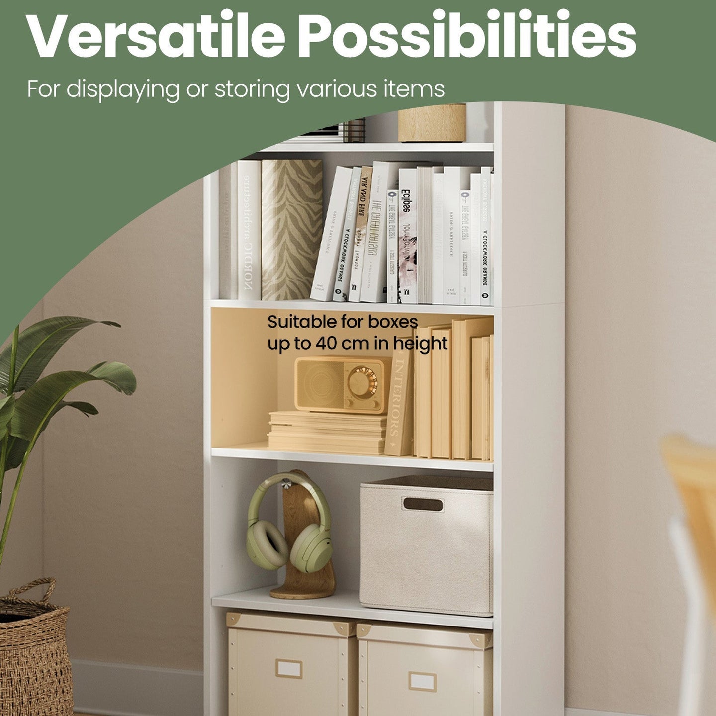 Bookshelf - Wood - Natural Finish - 6 Adjustable Shelves for Home Office and Children's Storage