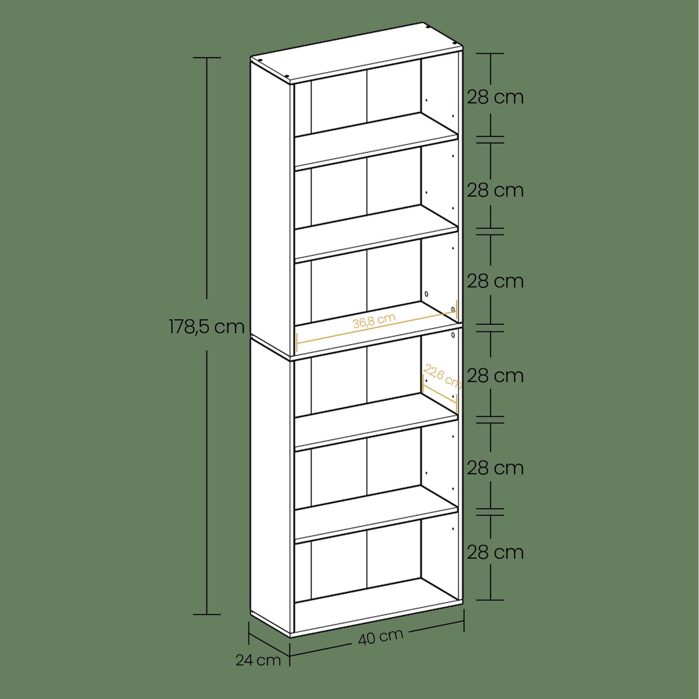 Bookshelf - Wood - Natural Finish - 6 Adjustable Shelves for Home Office and Children's Storage