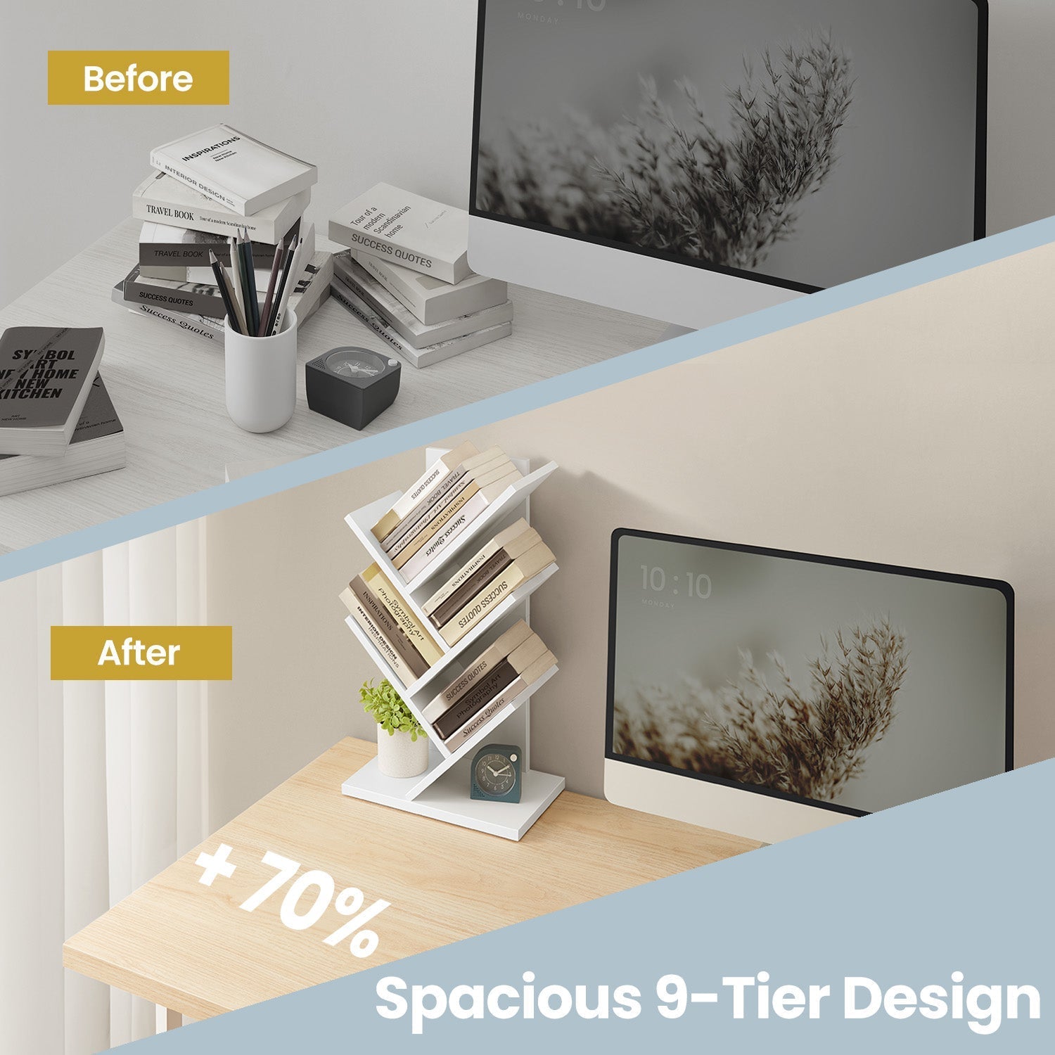 5-Tier Bookshelf - Wood - Cloud White - Space-Saving Corner Design