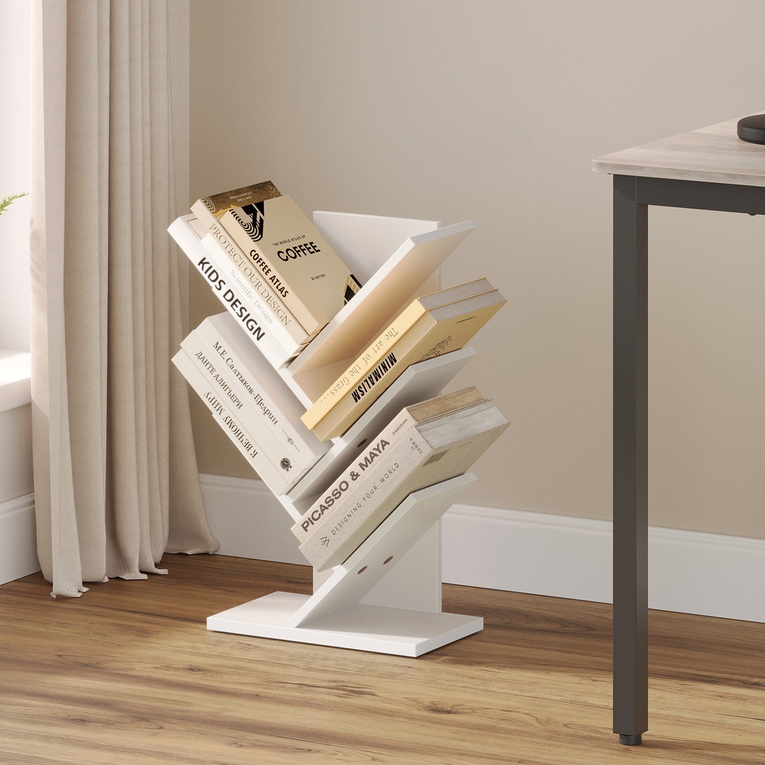 5-Tier Bookshelf - Wood - Cloud White - Space-Saving Corner Design