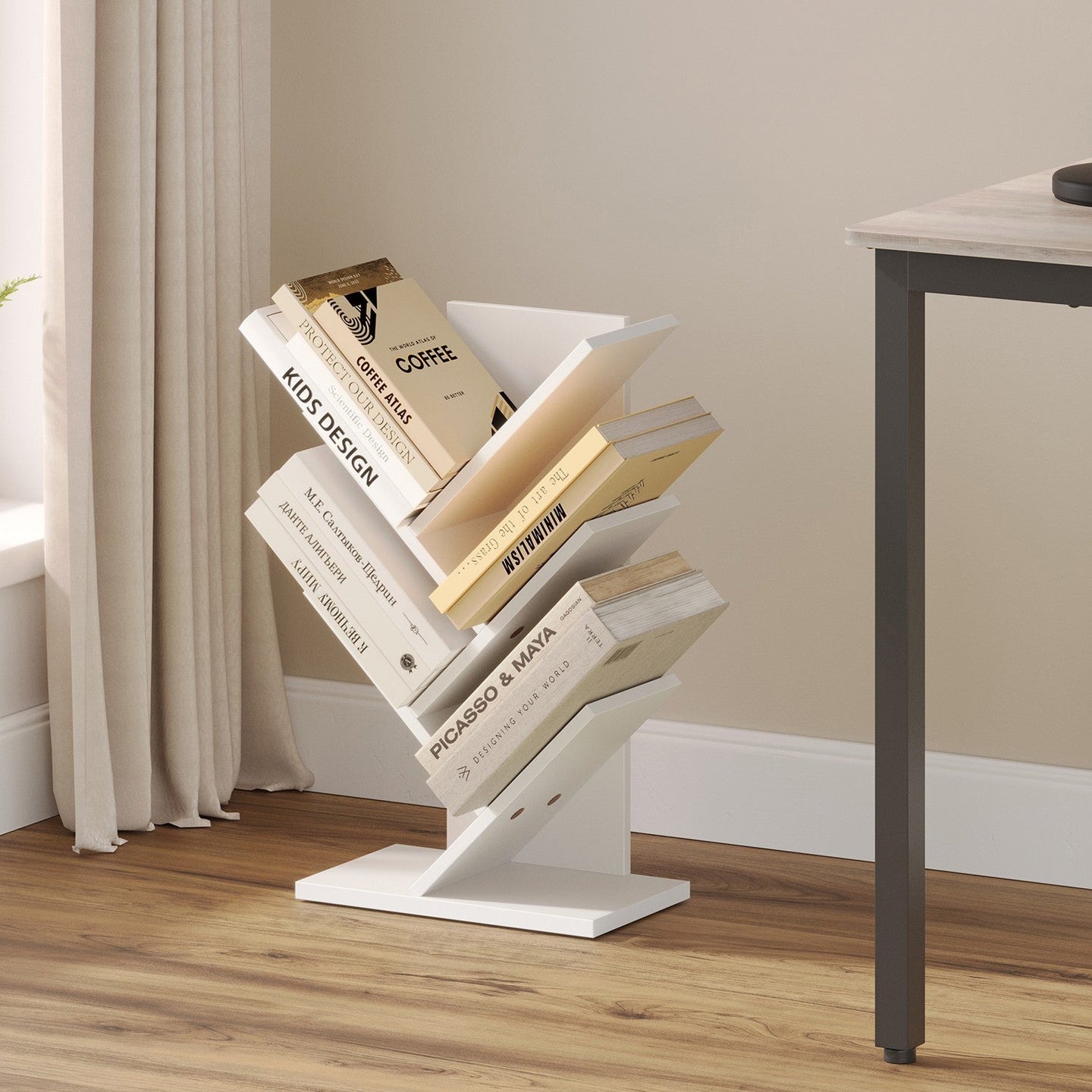 5-Tier Bookshelf - Wood - Cloud White - Space-Saving Corner Design