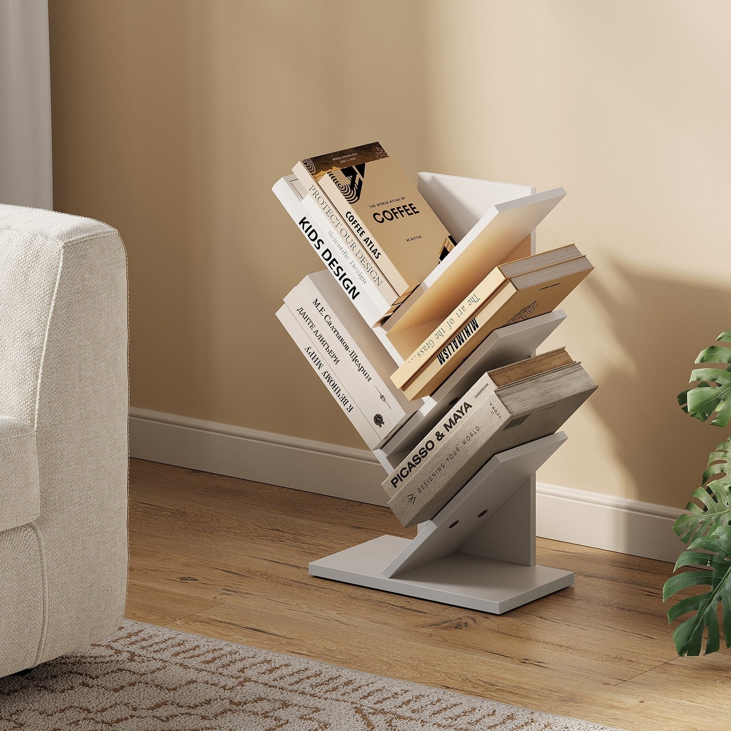 5-Tier Bookshelf - Wood - Cloud White - Space-Saving Corner Design