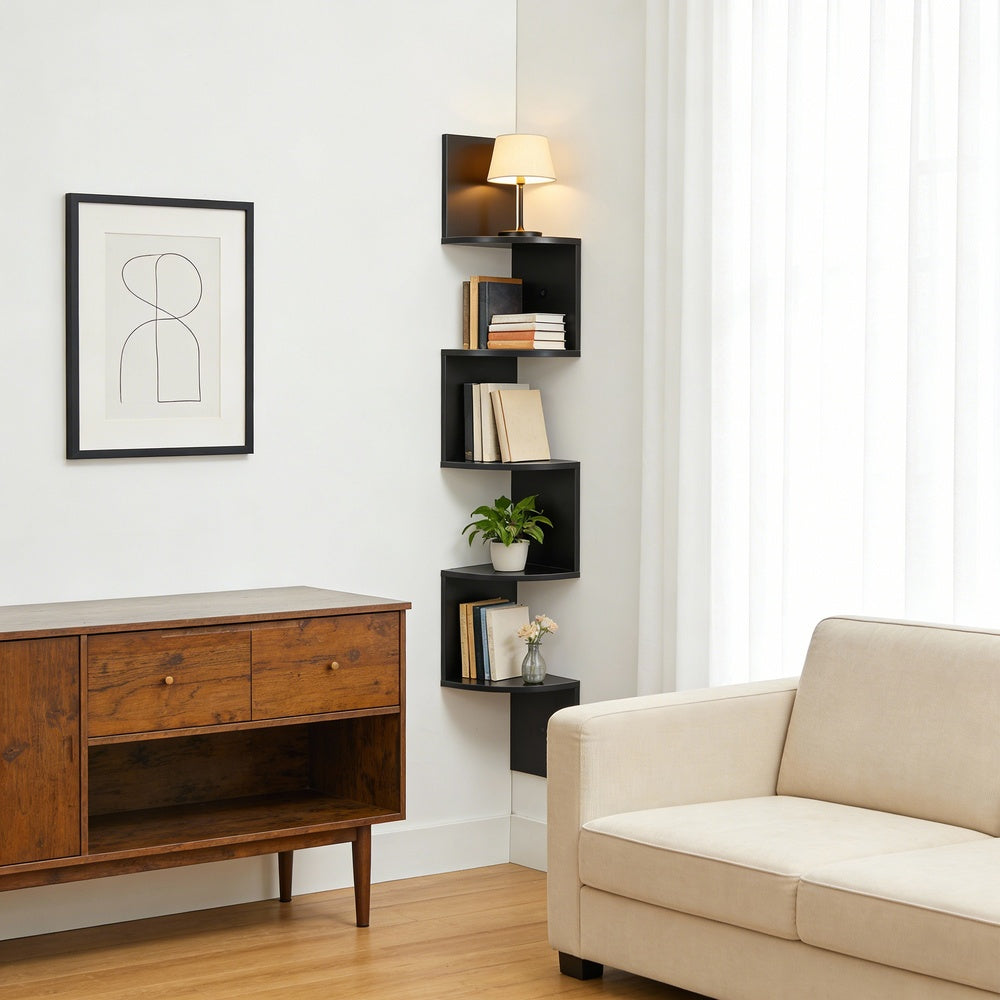 5-Tier Floating Corner Shelf - 20L - Particleboard - Zigzag Design