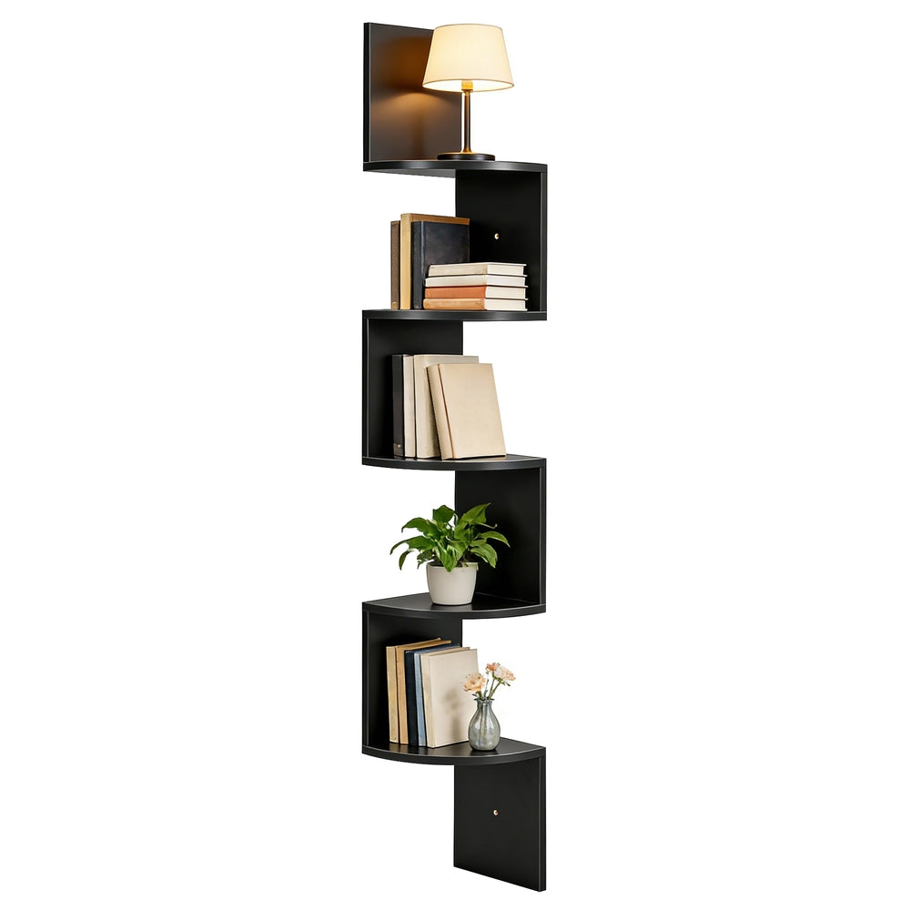 5-Tier Floating Corner Shelf - 20L - Particleboard - Zigzag Design