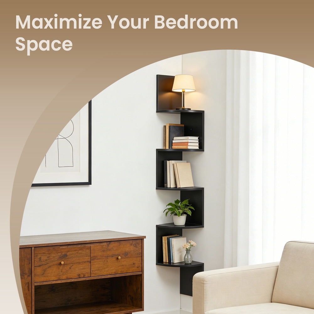5-Tier Floating Corner Shelf - 20L - Particleboard - Zigzag Design