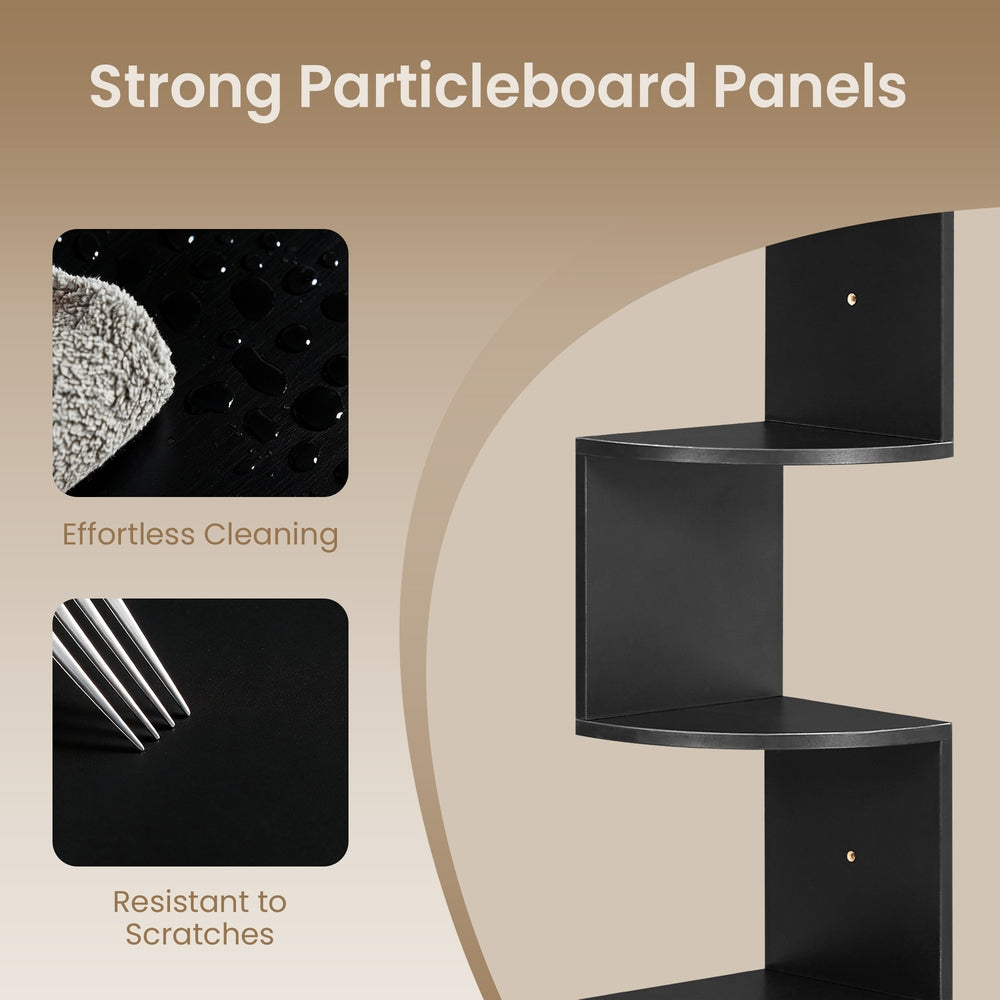 5-Tier Floating Corner Shelf - 20L - Particleboard - Zigzag Design