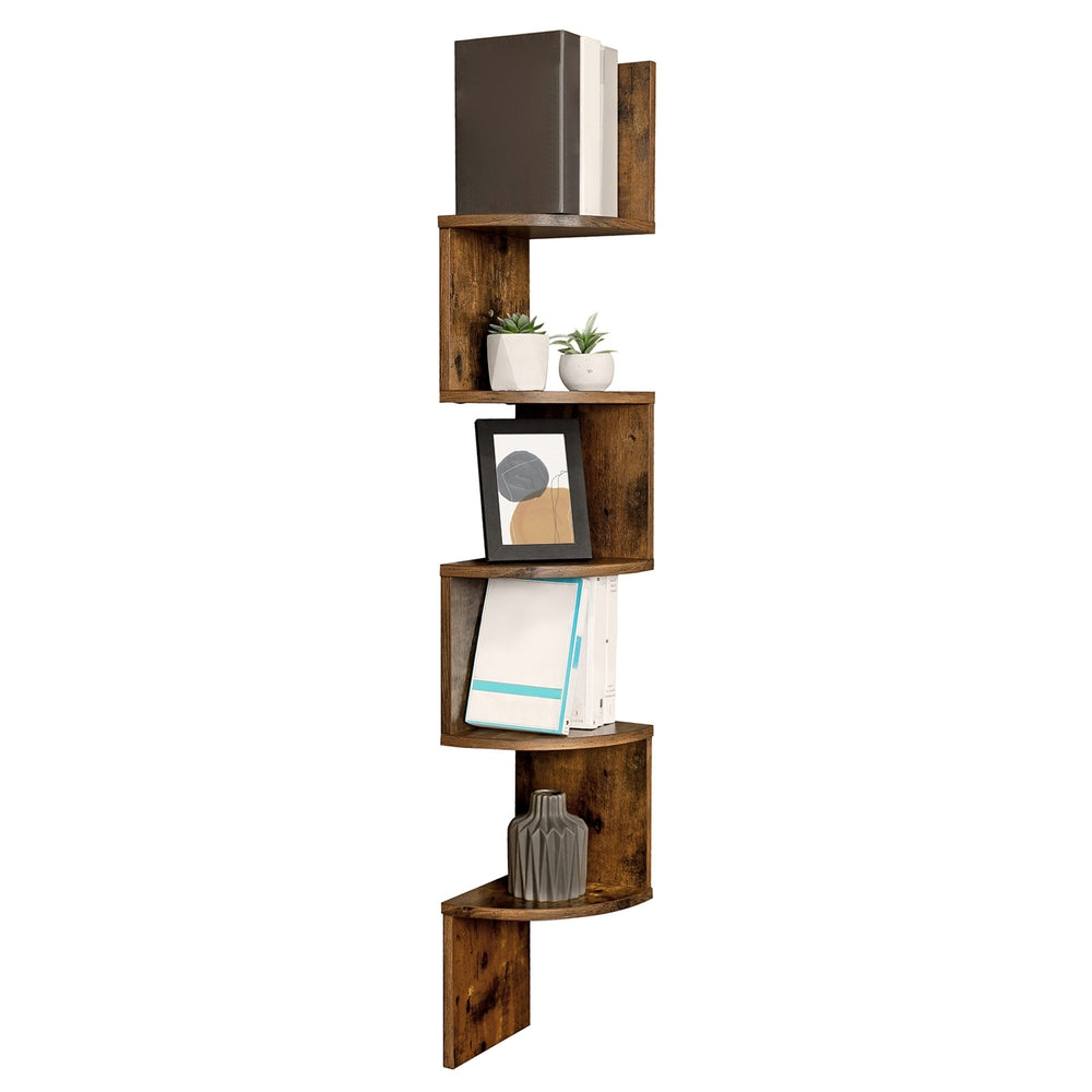 5-Tier Floating Corner Shelf - 50L - Particleboard - Zigzag Design