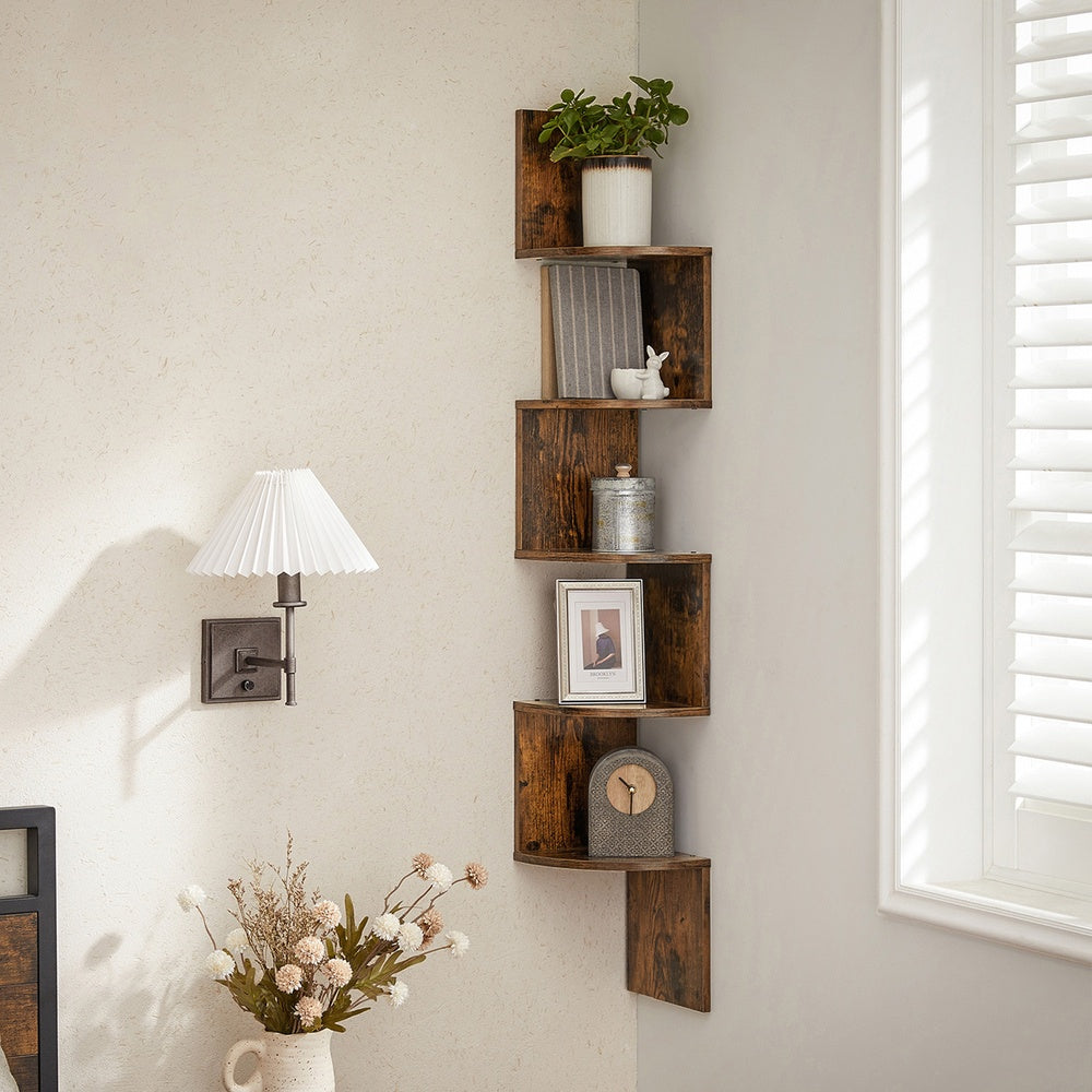 5-Tier Floating Corner Shelf - 50L - Particleboard - Zigzag Design