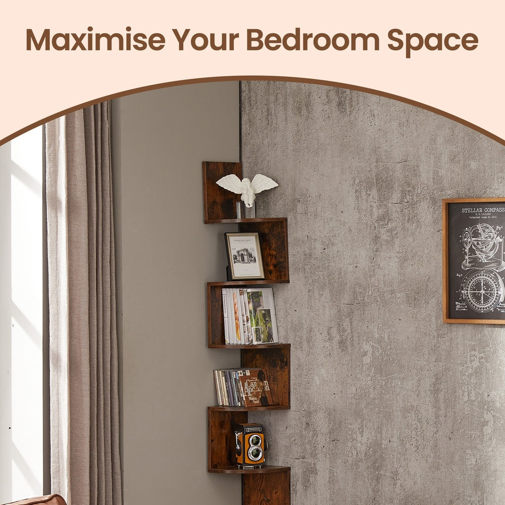 5-Tier Floating Corner Shelf - 50L - Particleboard - Zigzag Design