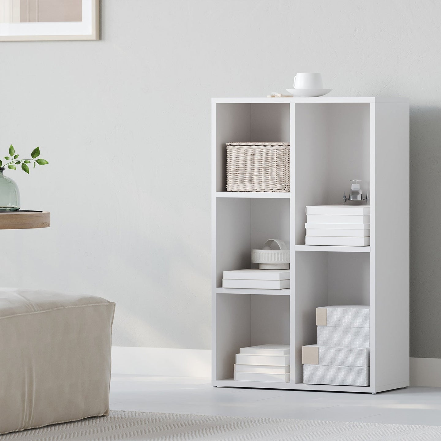 Kids Bookcase - Wood - Oak - 5-Cube Design with Floor Standing Storage