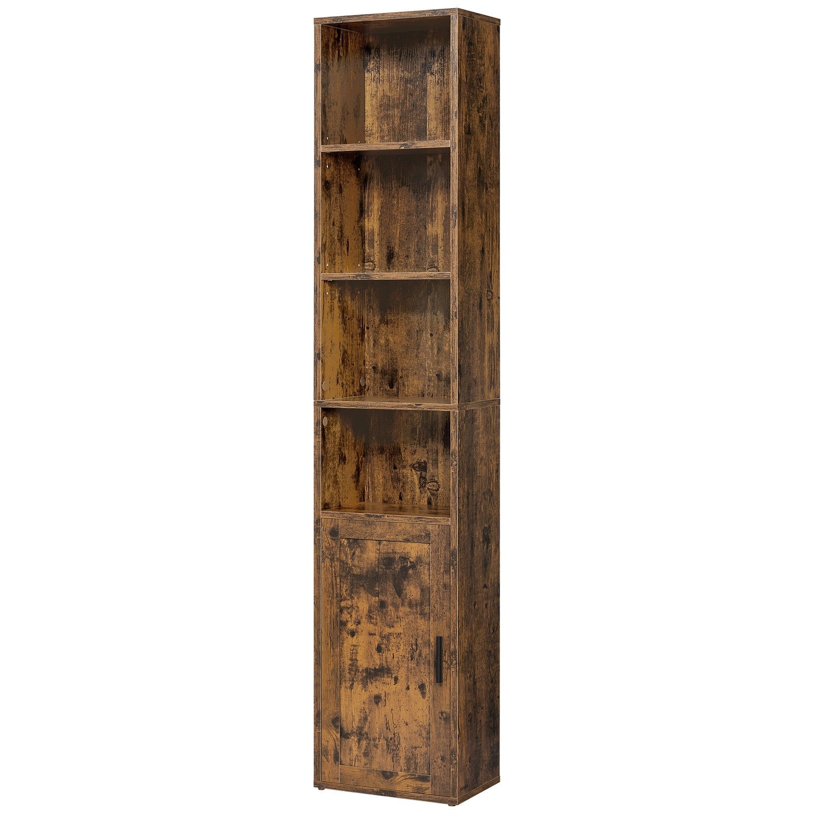 Tall Bookcase - 6-Tier with Door - Engineered Wood - Rustic Brown