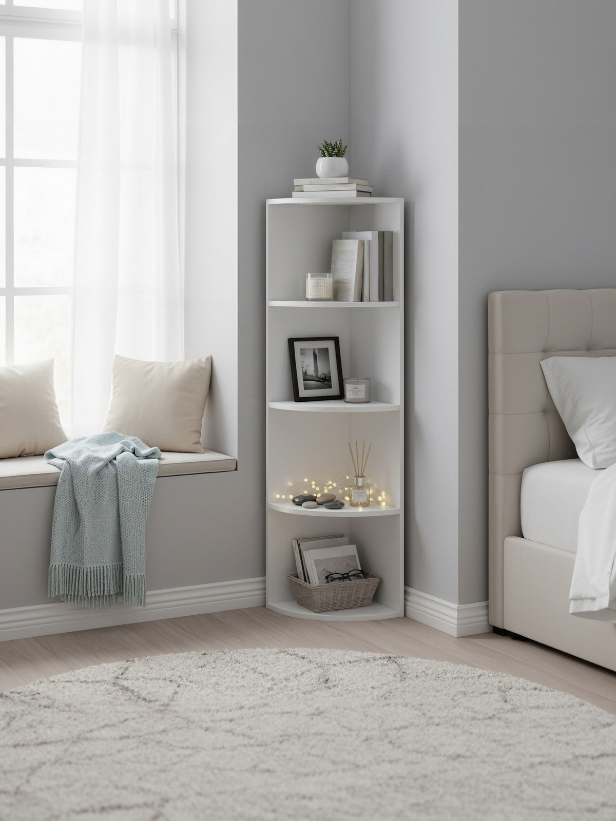 Corner Shelf - 4-Tier - Particleboard with Melamine Veneer - Freestanding