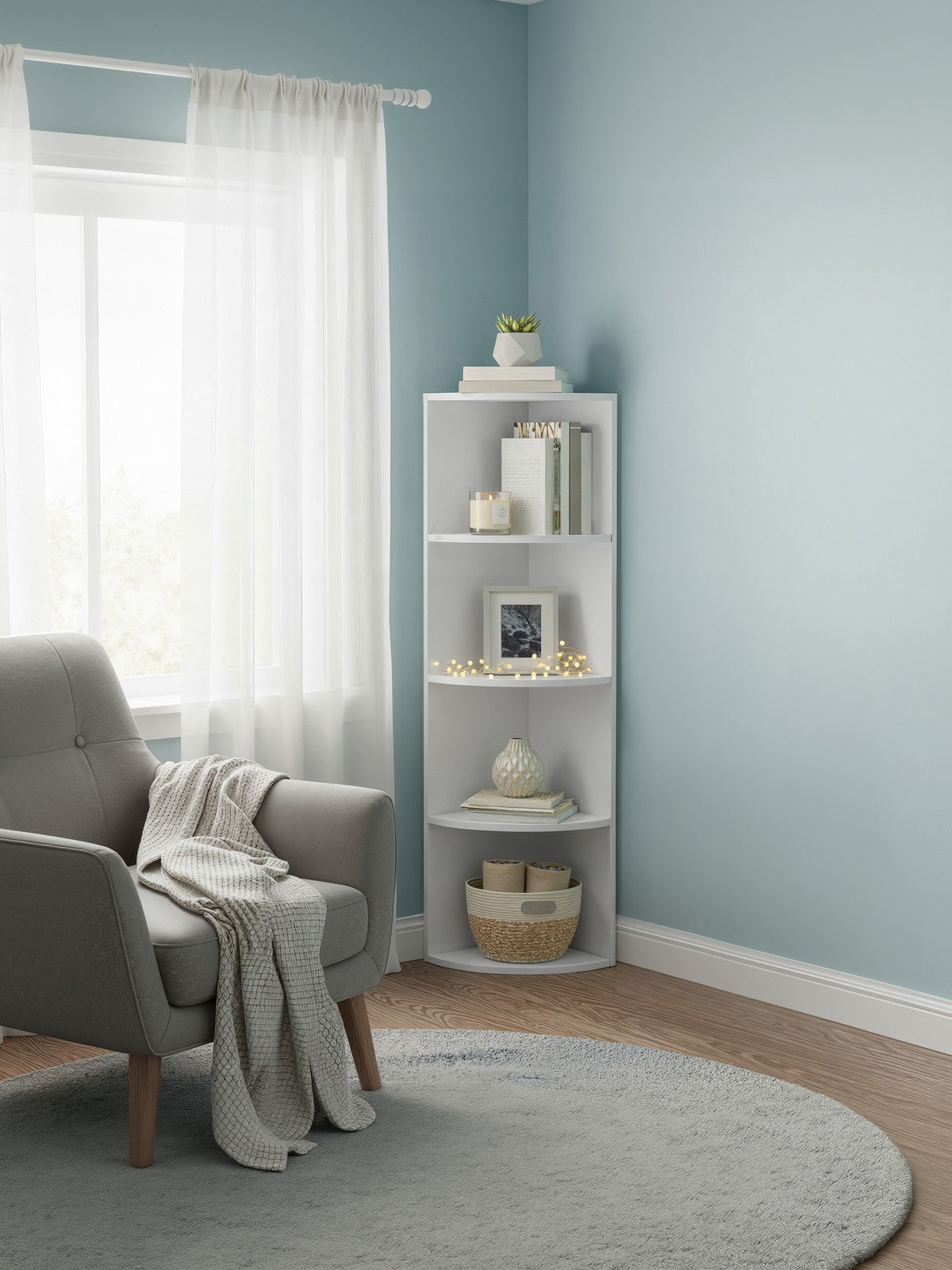 Corner Shelf - 4-Tier - Particleboard with Melamine Veneer - Freestanding