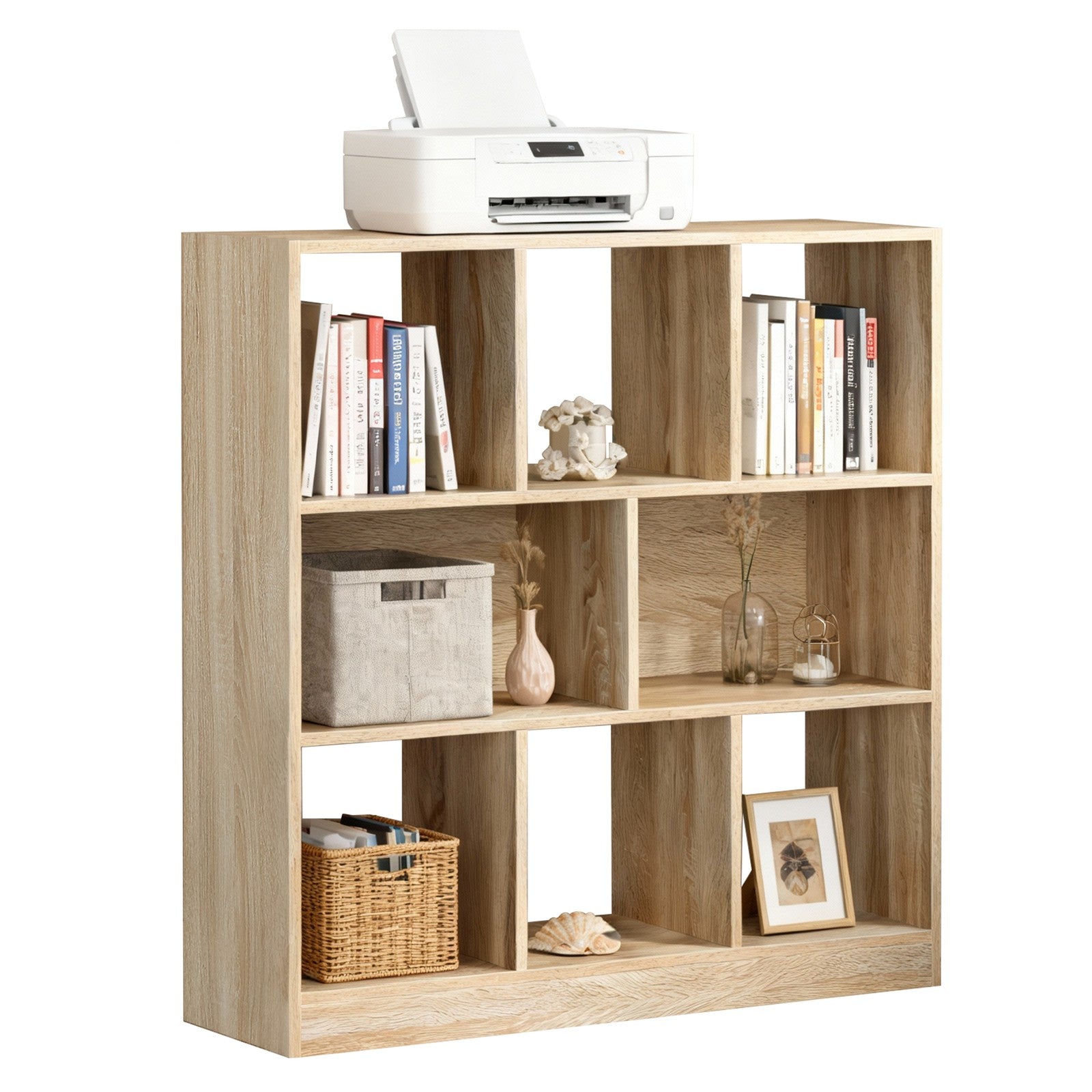 8 Compartment Bookshelf, Storage Unit - Wood - Oak