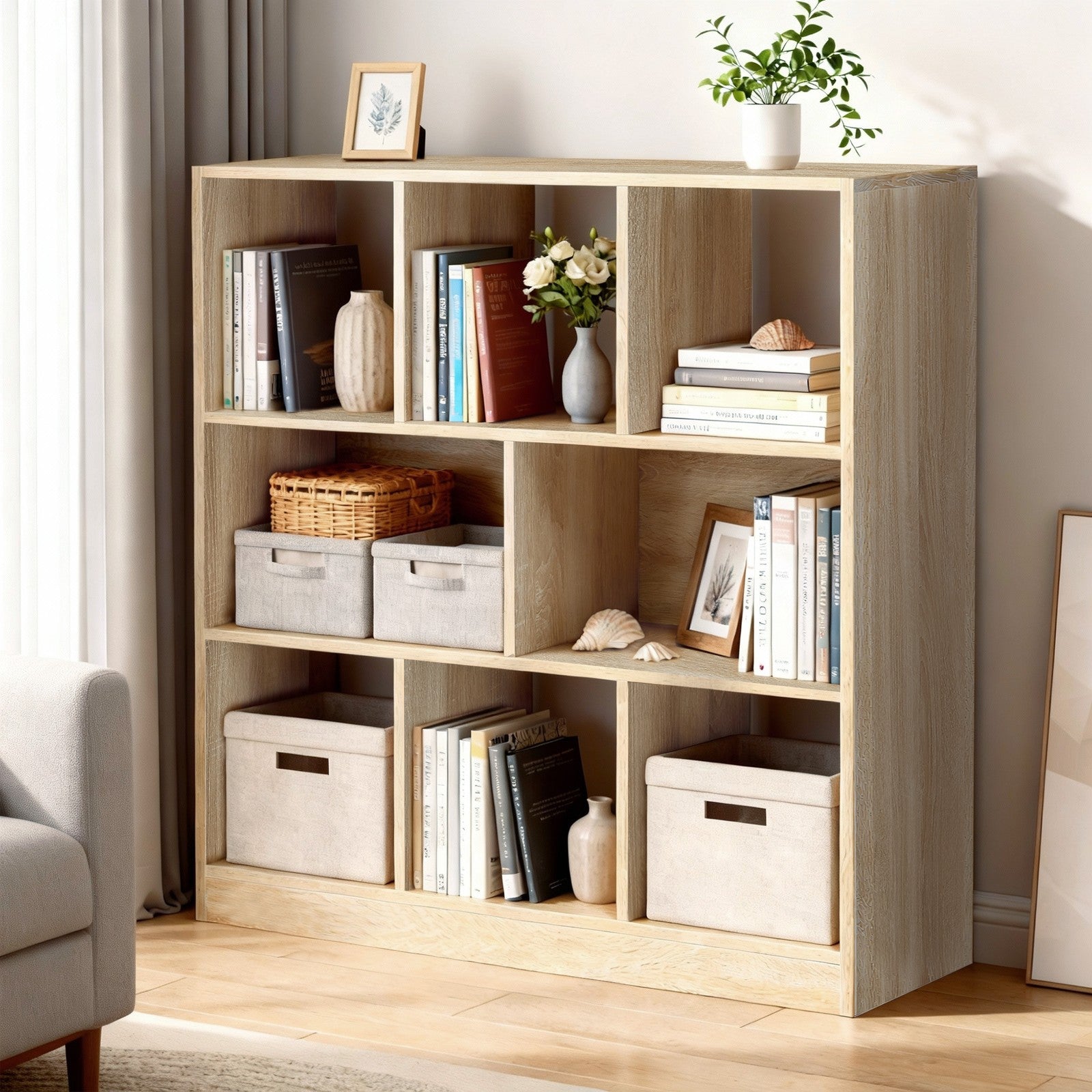 8 Compartment Bookshelf, Storage Unit - Wood