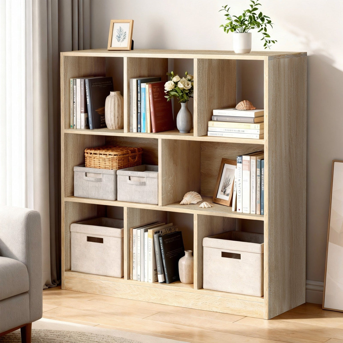 8 Compartment Bookshelf, Storage Unit - Wood
