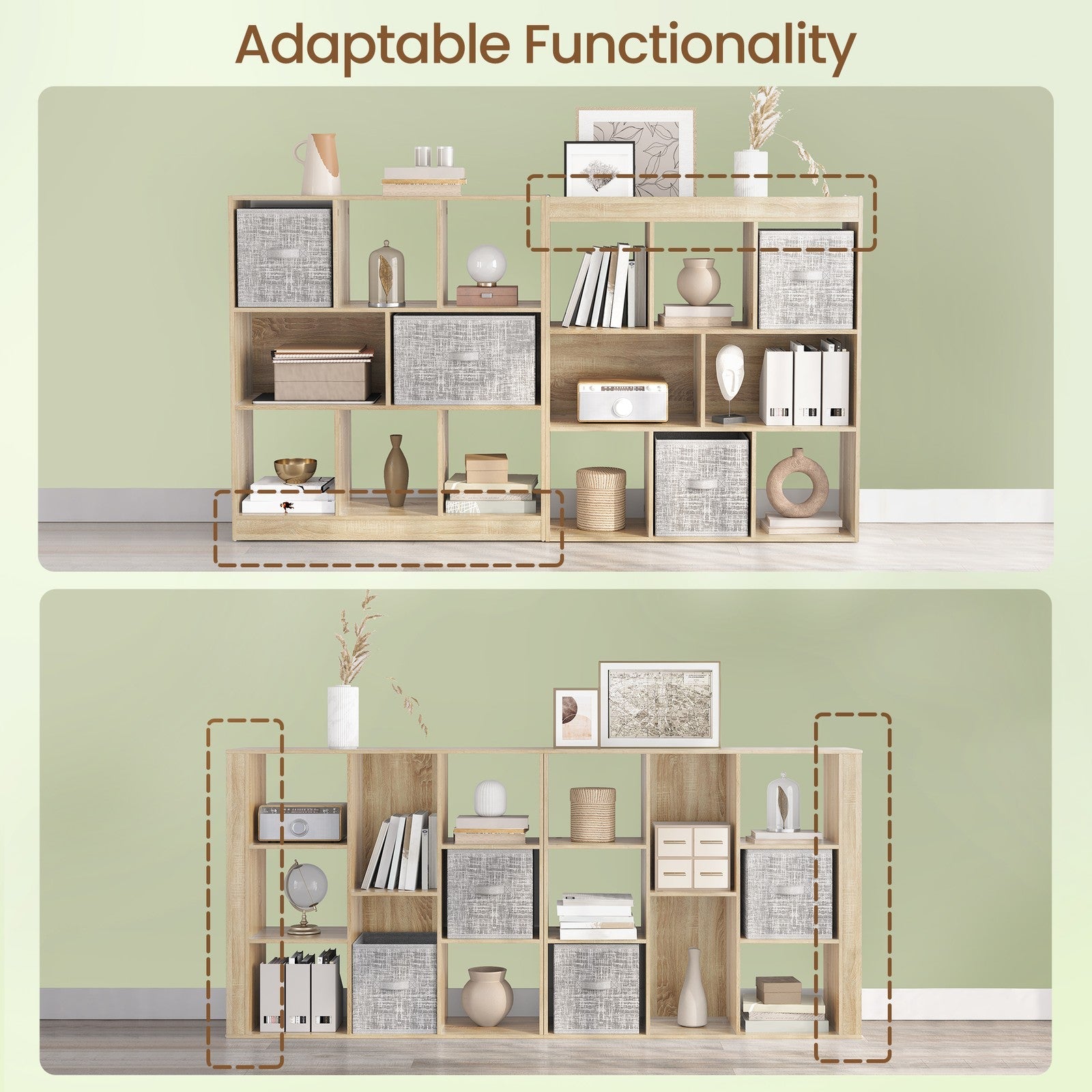 8 Compartment Bookshelf, Storage Unit - Wood