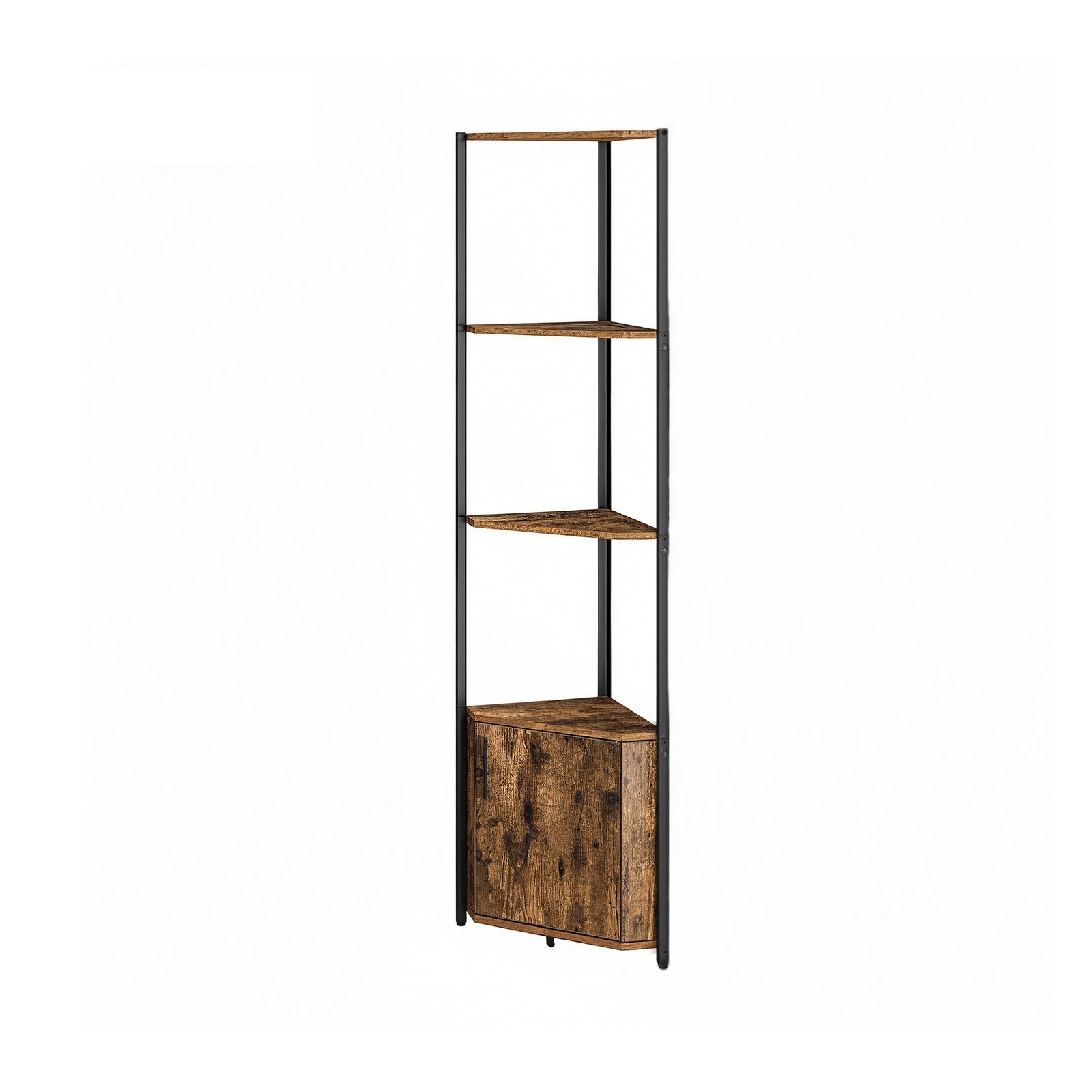 5-Tier Storage Shelf - Wood and Steel - Rustic Brown - with Cabinet