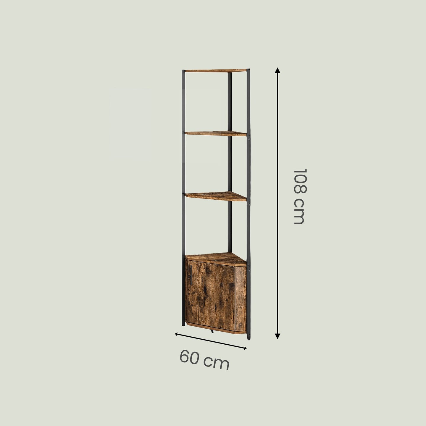 5-Tier Storage Shelf - Wood and Steel - Rustic Brown - with Cabinet