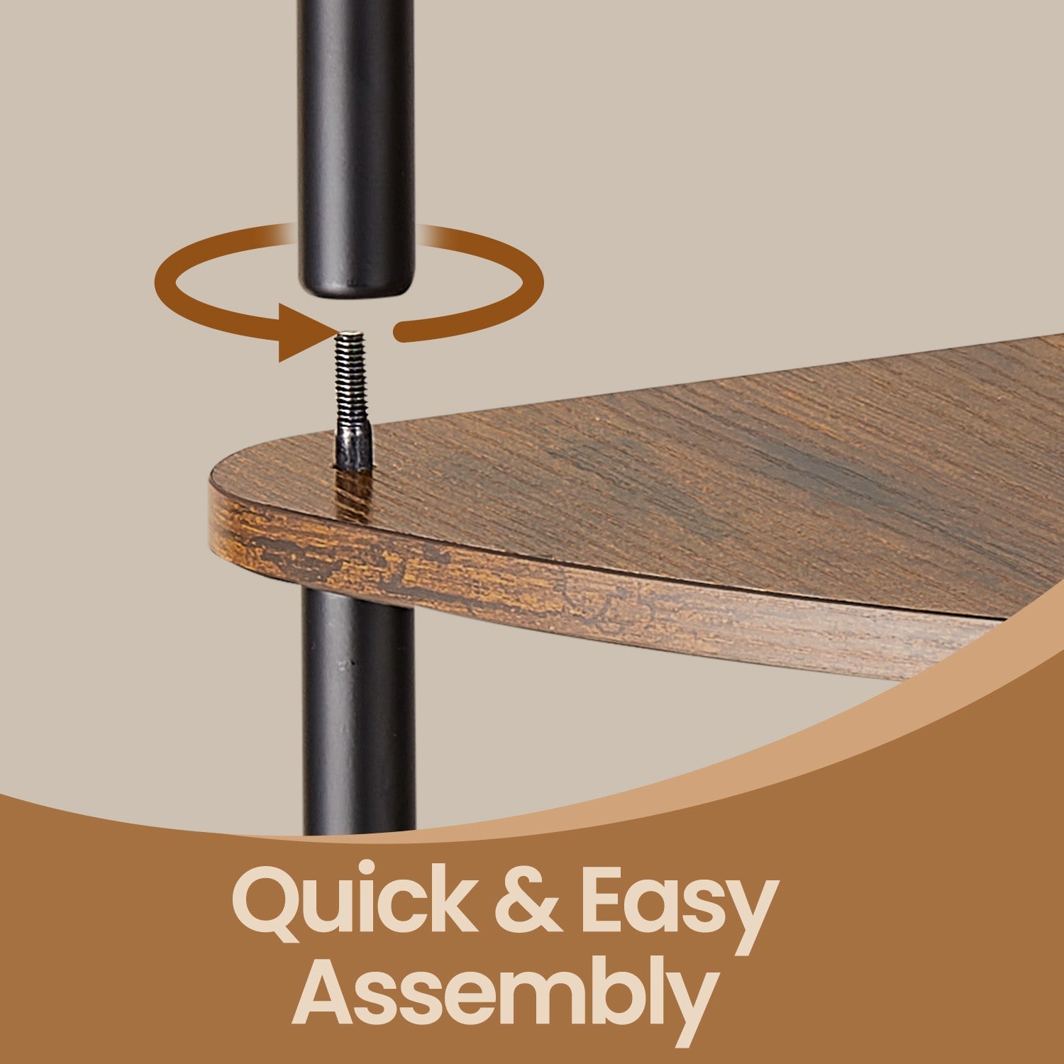 5-Tier Corner Shelf - Wood - Rustic Brown - Quick Toolless Assembly