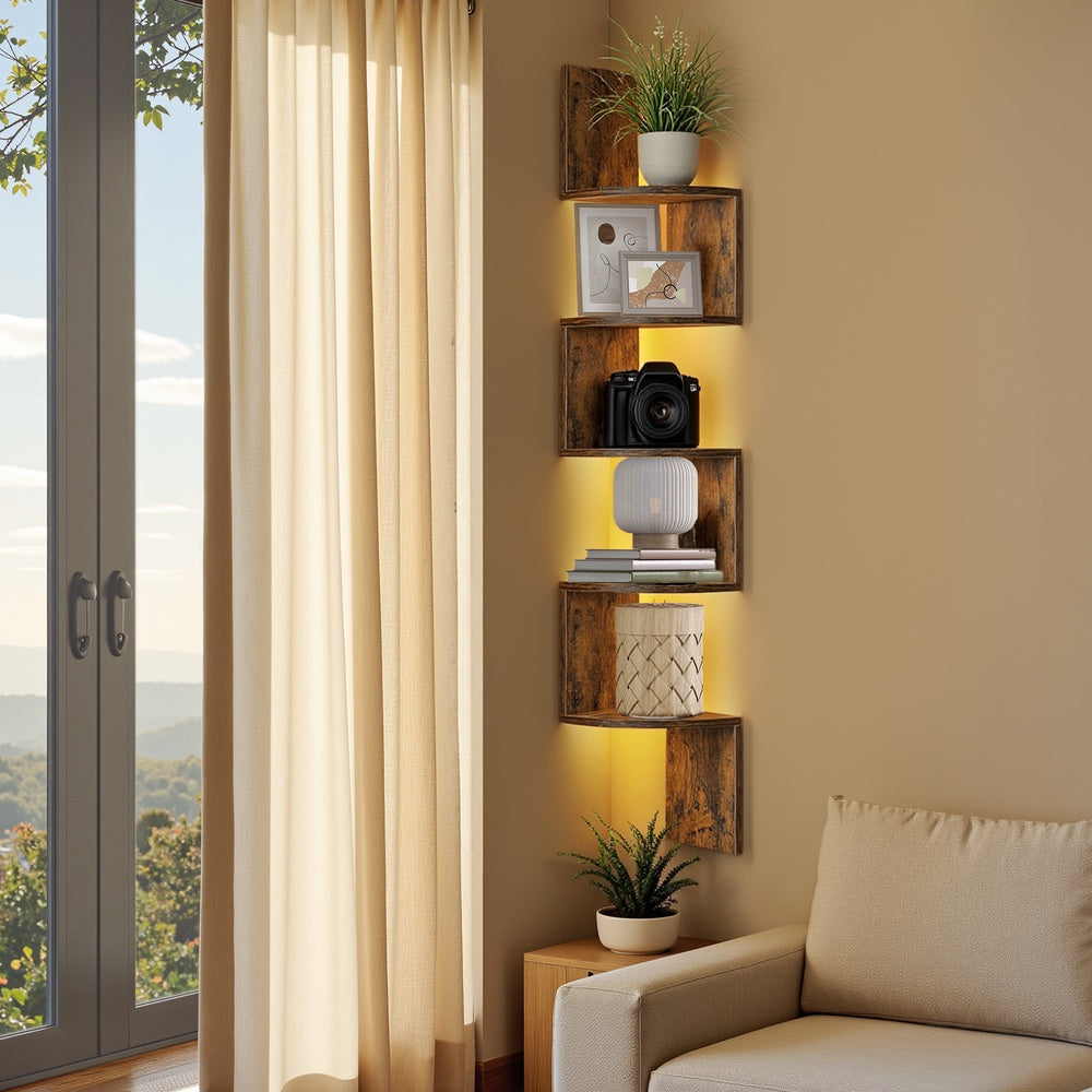 5-Tier Wall Shelf - 30L - Particleboard - RGB LED Lights