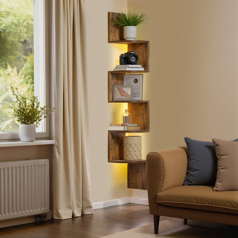 5-Tier Wall Shelf - 30L - Particleboard - RGB LED Lights