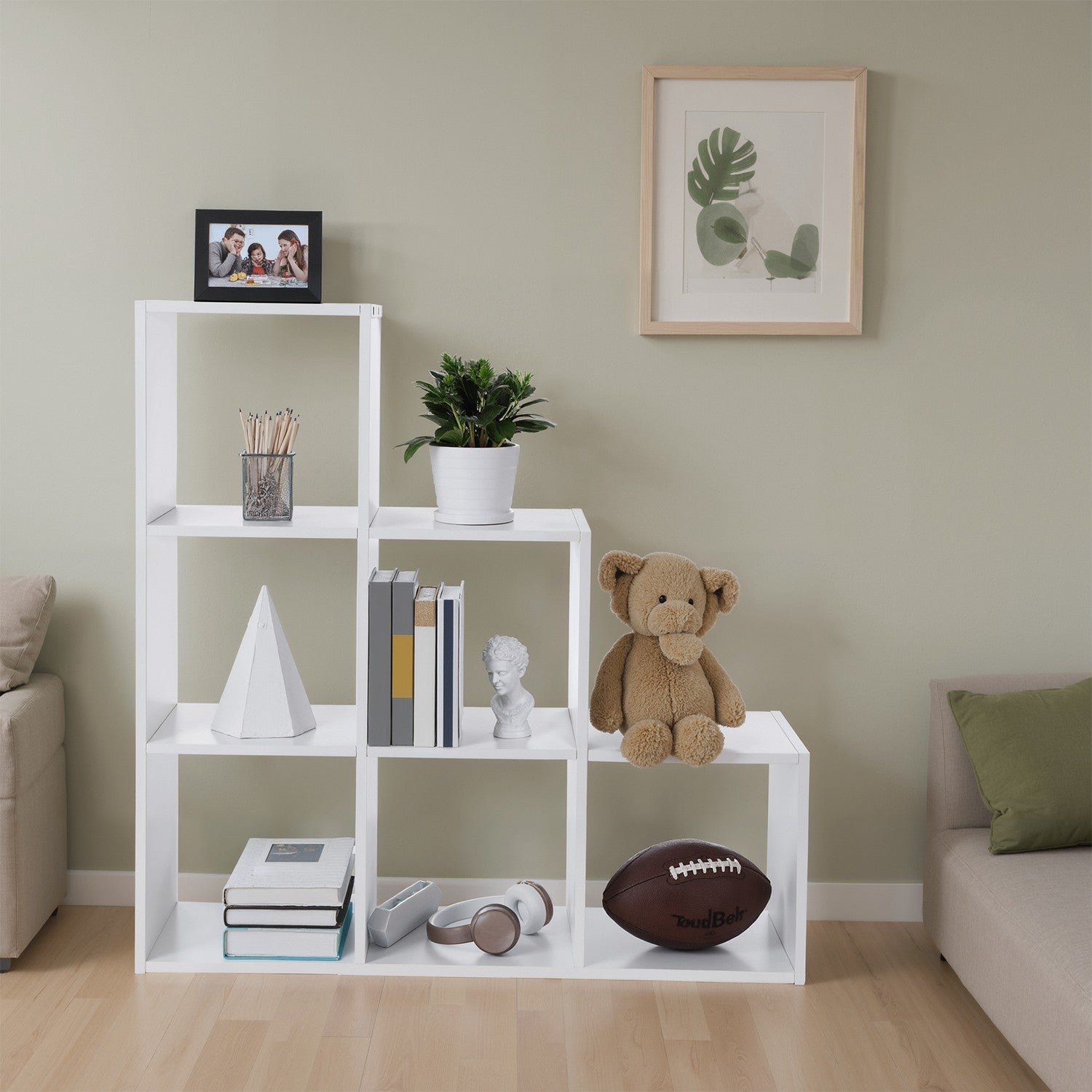 Bookcase - Wood - White - 6-Cube Staircase Storage Unit and Room Divider