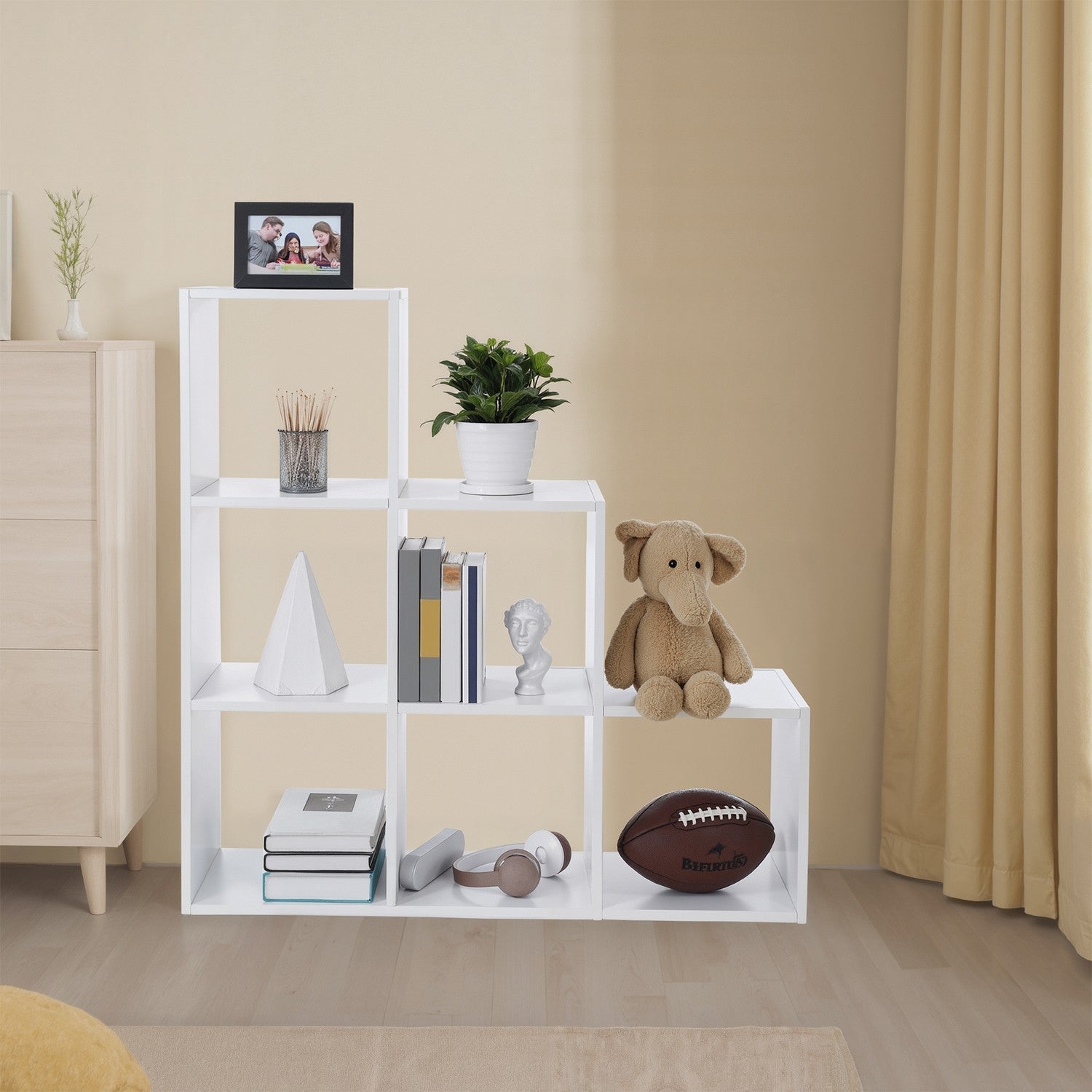 Bookcase - Wood - White - 6-Cube Staircase Storage Unit and Room Divider