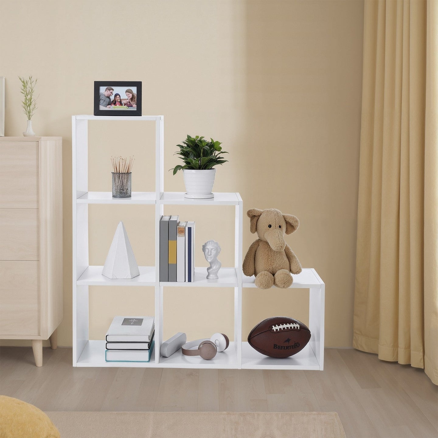 Bookcase - Wood - White - 6-Cube Staircase Storage Unit and Room Divider