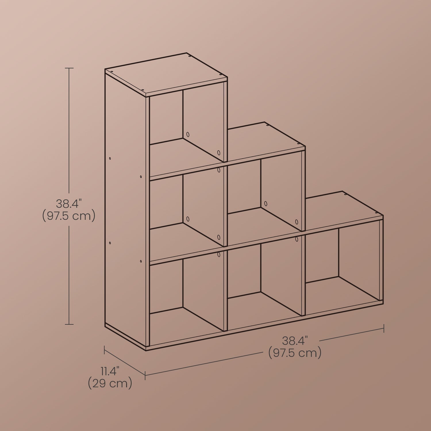 Bookcase - Wood - White - 6-Cube Staircase Storage Unit and Room Divider