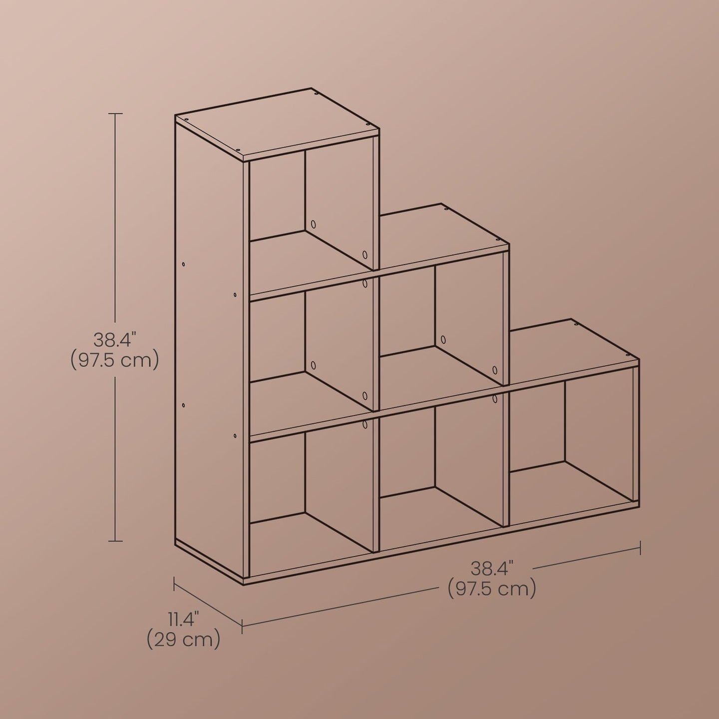 Bookcase - Wood - White - 6-Cube Staircase Storage Unit and Room Divider