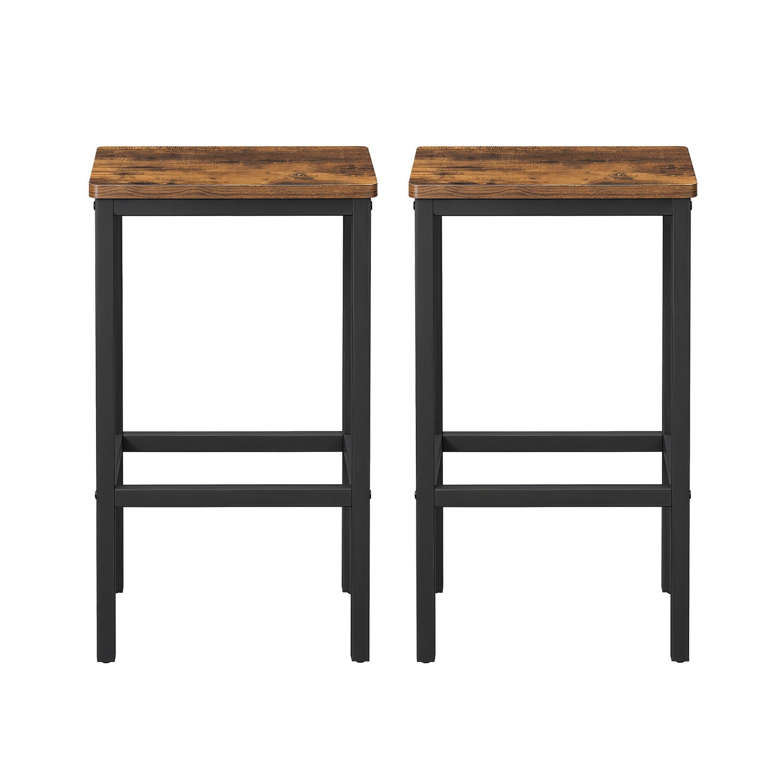 Set of 2 Bar Stools - Wood - Rustic Brown - Footrest Included
