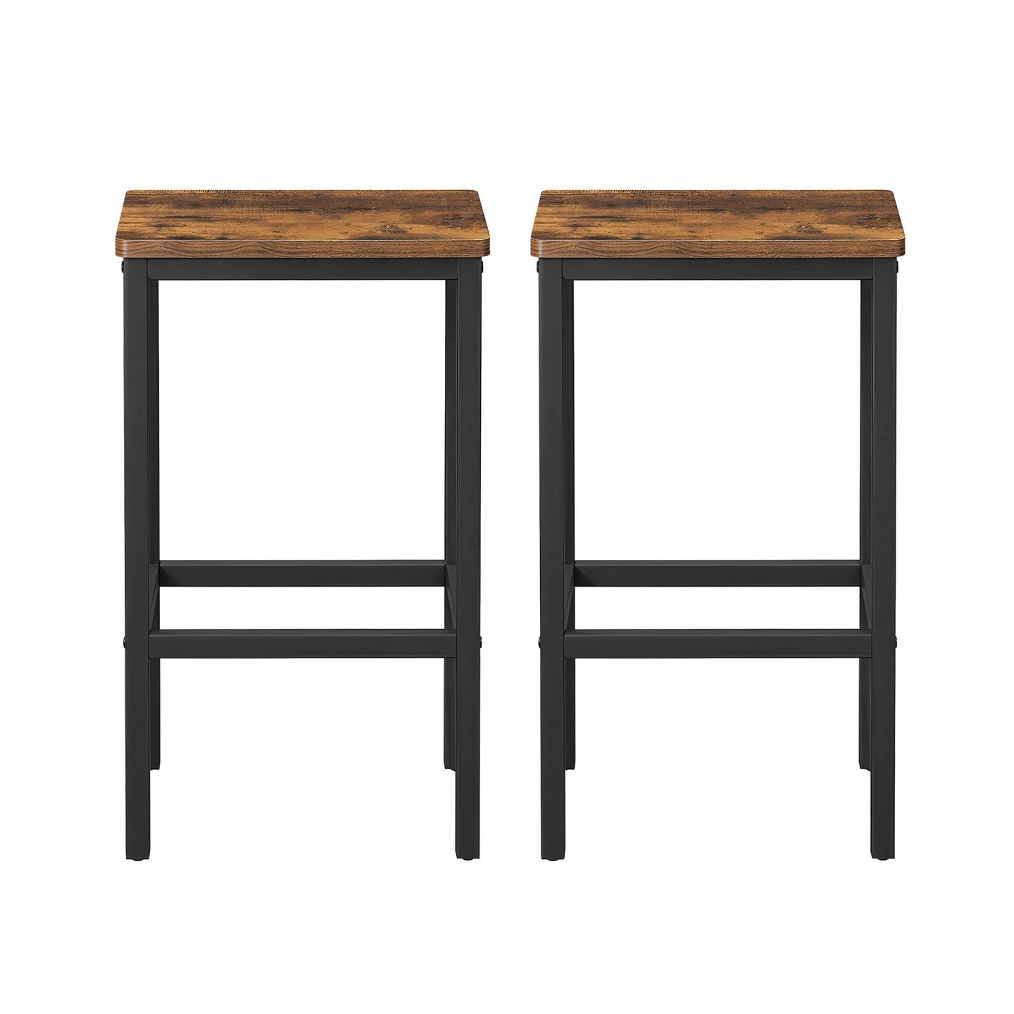 Set of 2 Bar Stools - Wood - Rustic Brown - Footrest Included