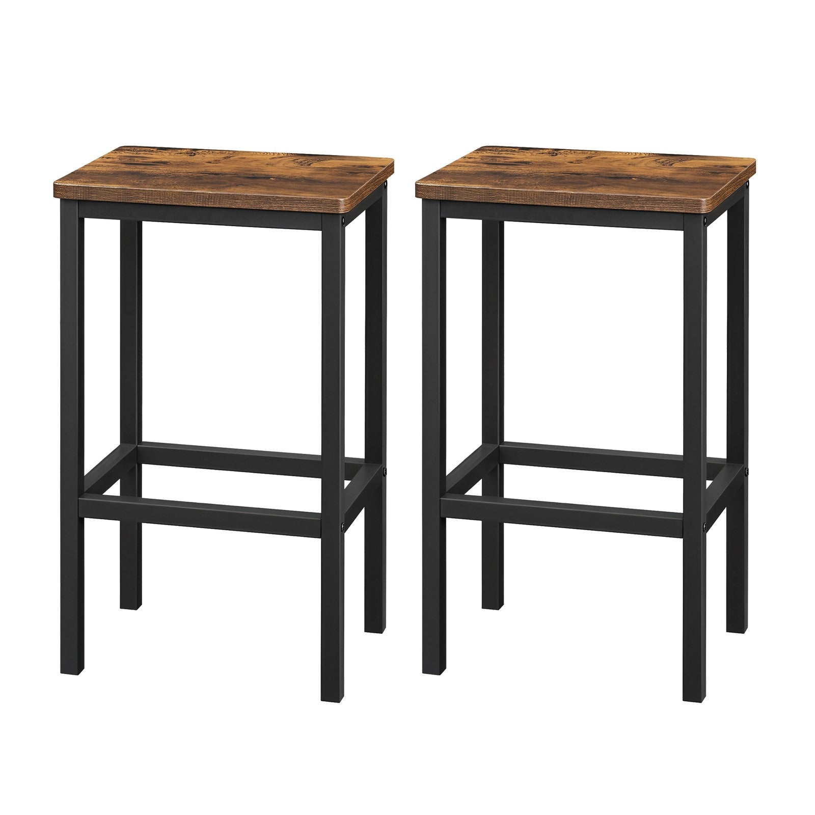 Set of 2 Bar Stools - Wood - Rustic Brown - Footrest Included