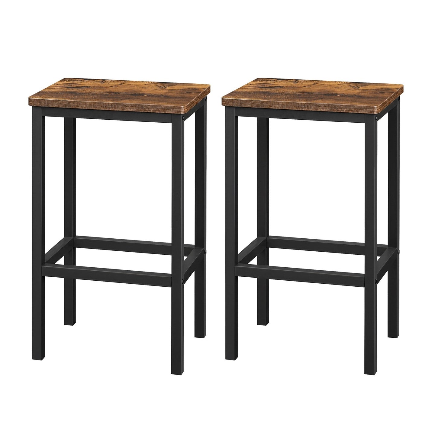 Set of 2 Bar Stools - Wood - Rustic Brown - Footrest Included