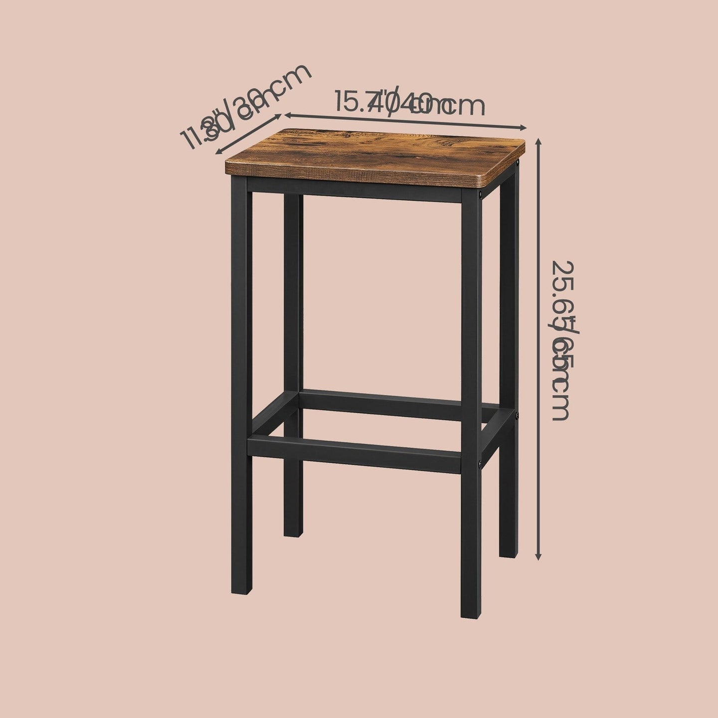 Set of 2 Bar Stools - Wood - Rustic Brown - Footrest Included