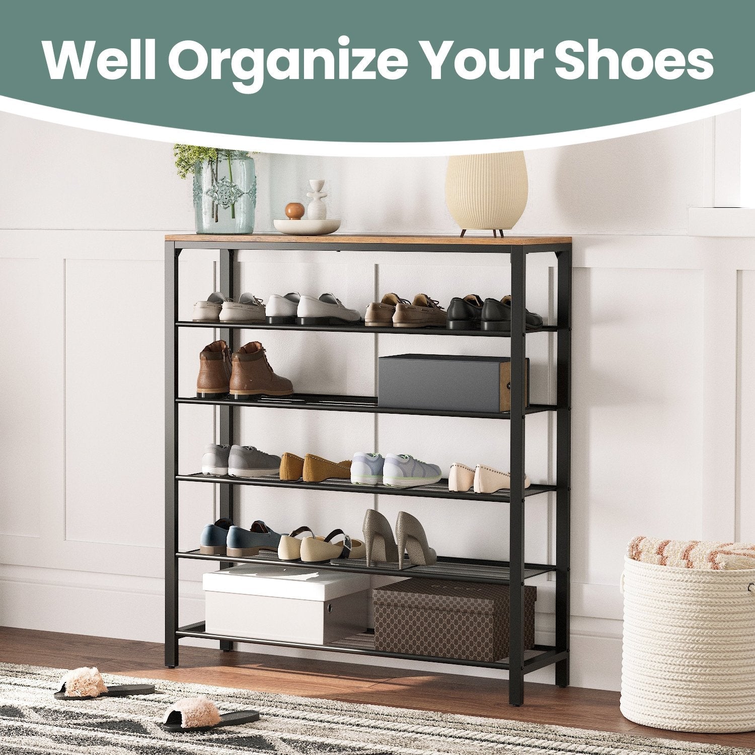 6-Tier Shoe Rack - 30L - Particleboard - Mesh Shelves