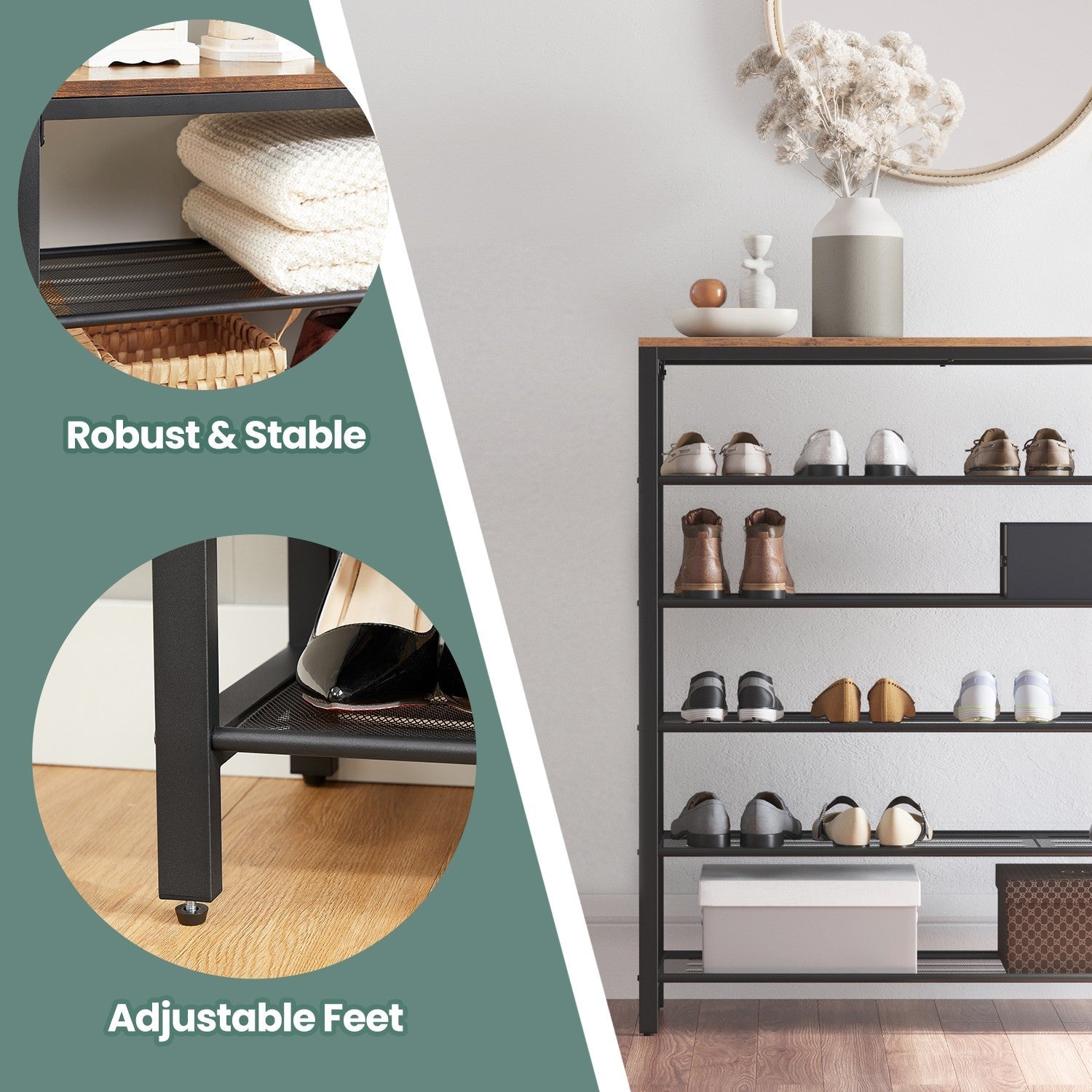 6-Tier Shoe Rack - 30L - Particleboard - Mesh Shelves