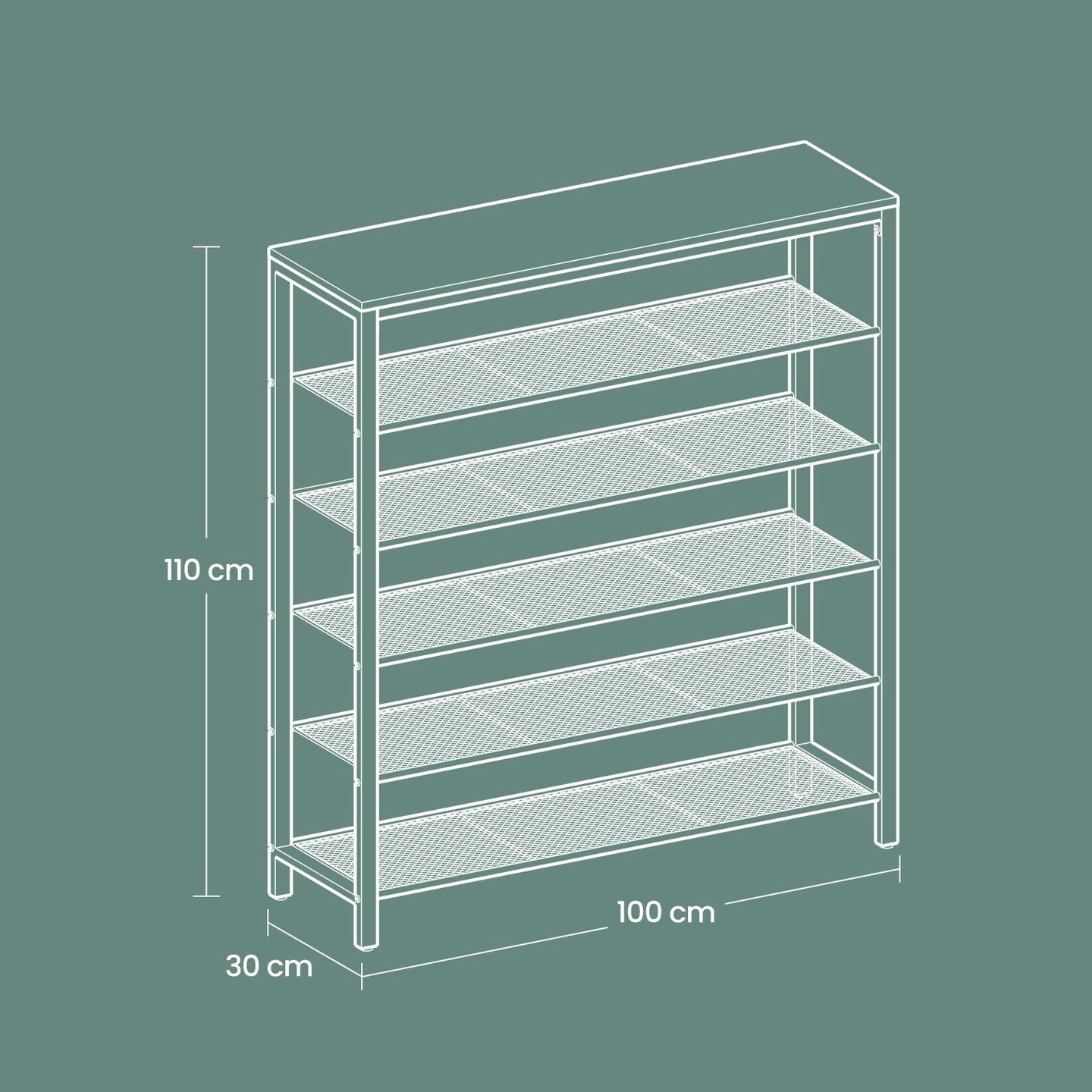 6-Tier Shoe Rack - 30L - Particleboard - Mesh Shelves