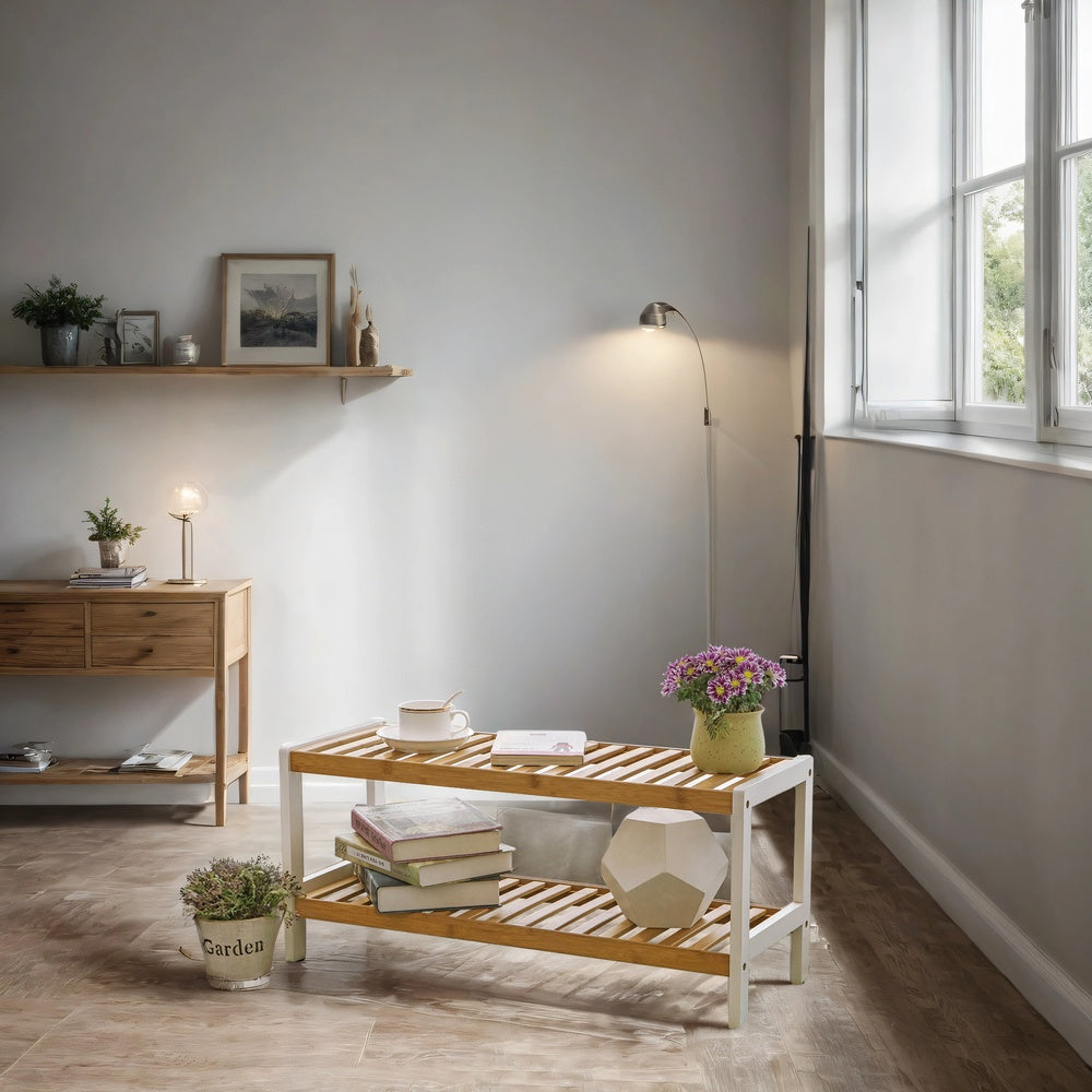 2-Tier Shoe Rack - Bamboo - Natural - Versatile Storage for Hallway
