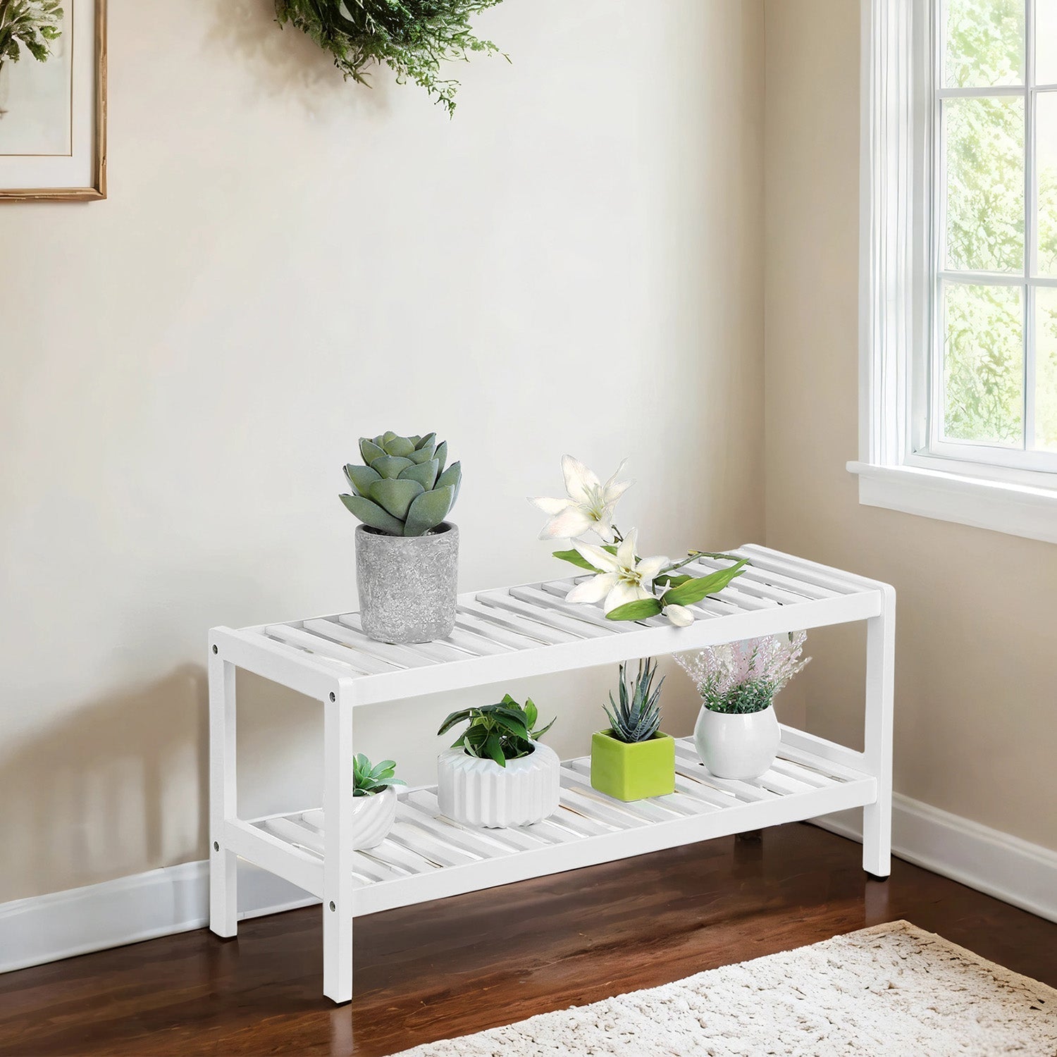 2-Tier Bamboo Shoe Rack - Natural - Multi-Functional Storage Shelf for Shoes