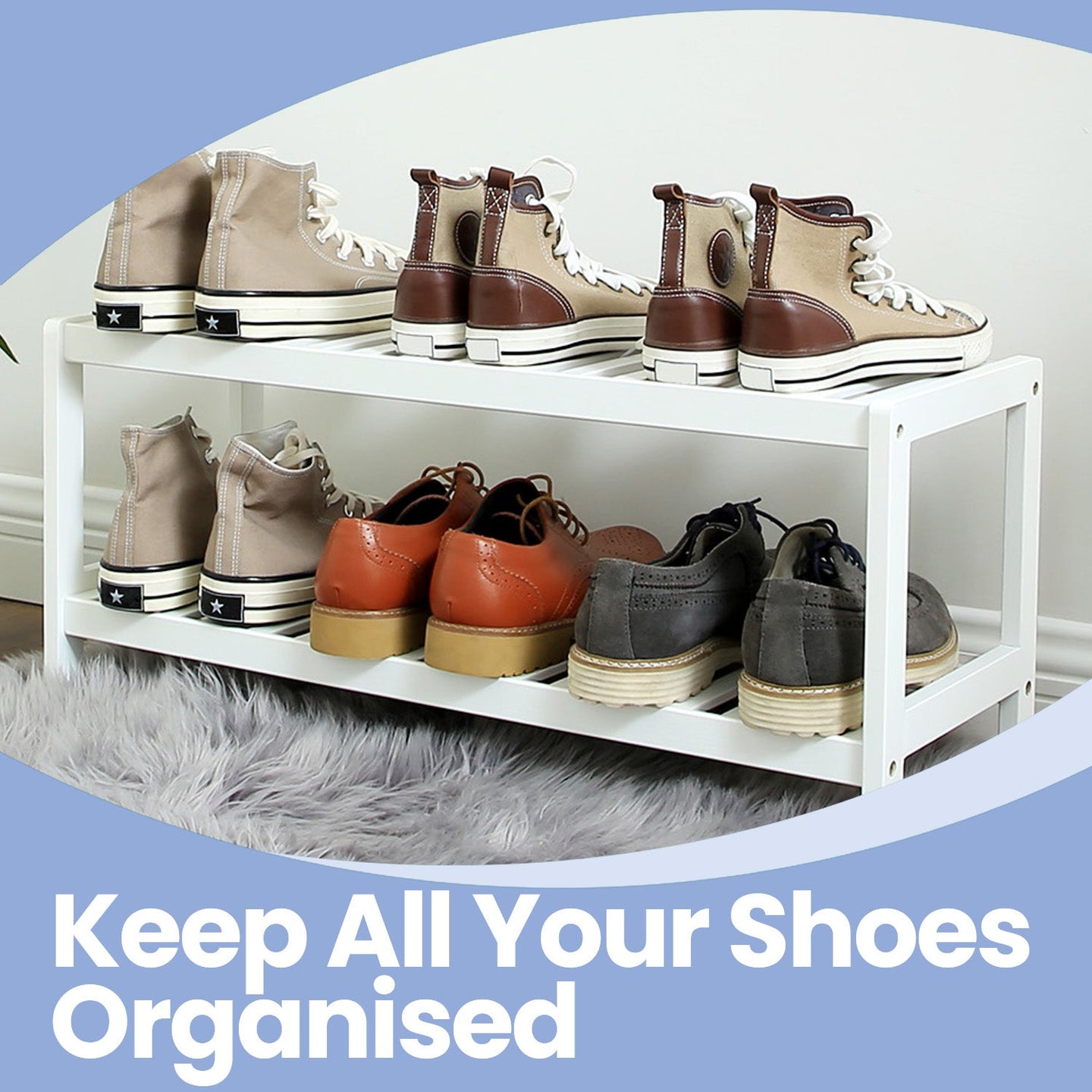 2-Tier Bamboo Shoe Rack - Natural - Multi-Functional Storage Shelf for Shoes
