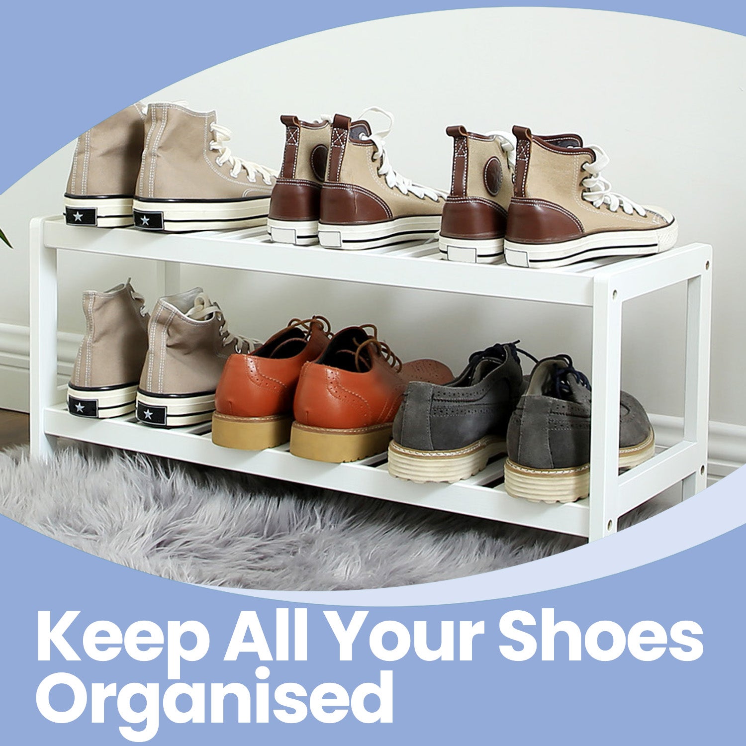 2-Tier Bamboo Shoe Rack - Natural - Multi-Functional Storage Shelf for Shoes