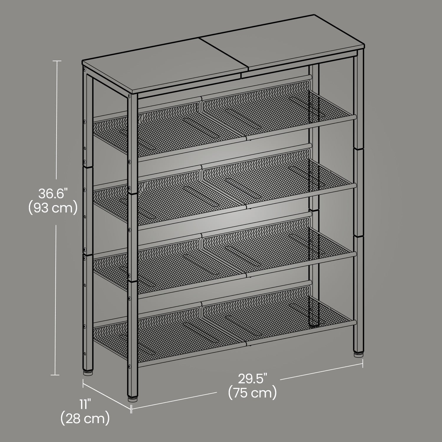 5-Tier Shoe Rack - Steel - Rustic Brown - Freestanding with Storage Shelves and Top