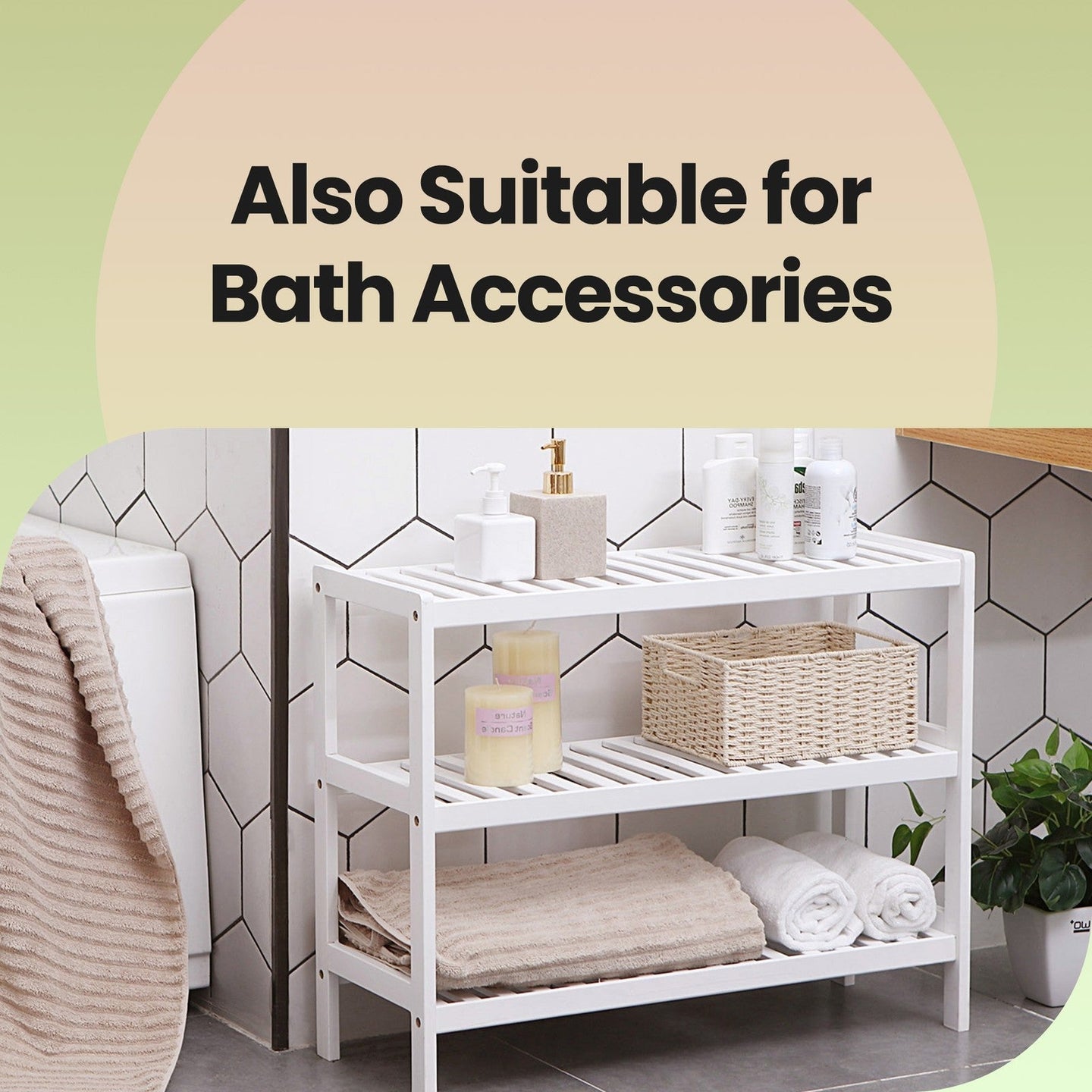 3-Tier Shoe Rack - Bamboo - White - Ideal for Entryway and Bathroom
