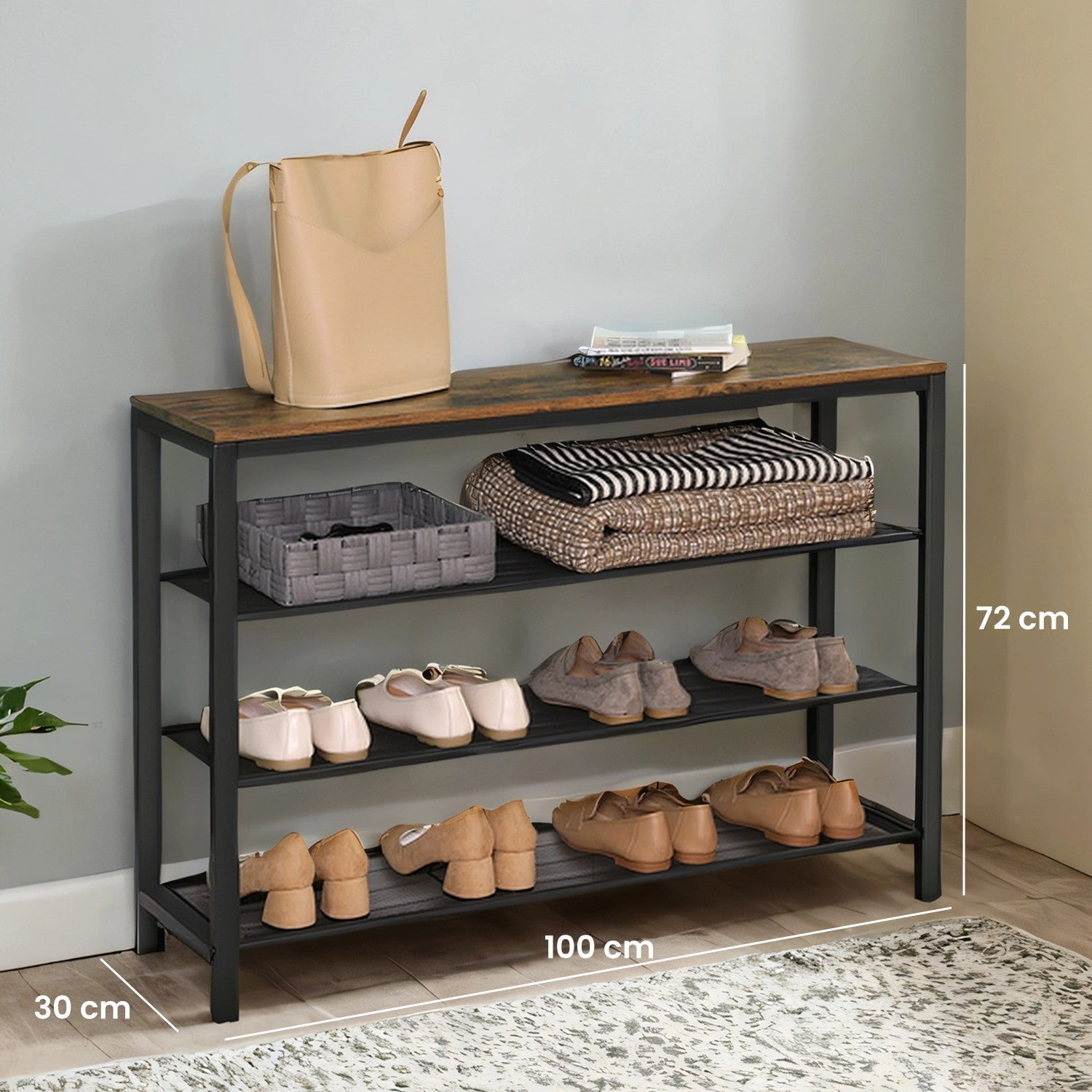 4-Tier Shoe Organizer - Wood - Rustic Brown and Black