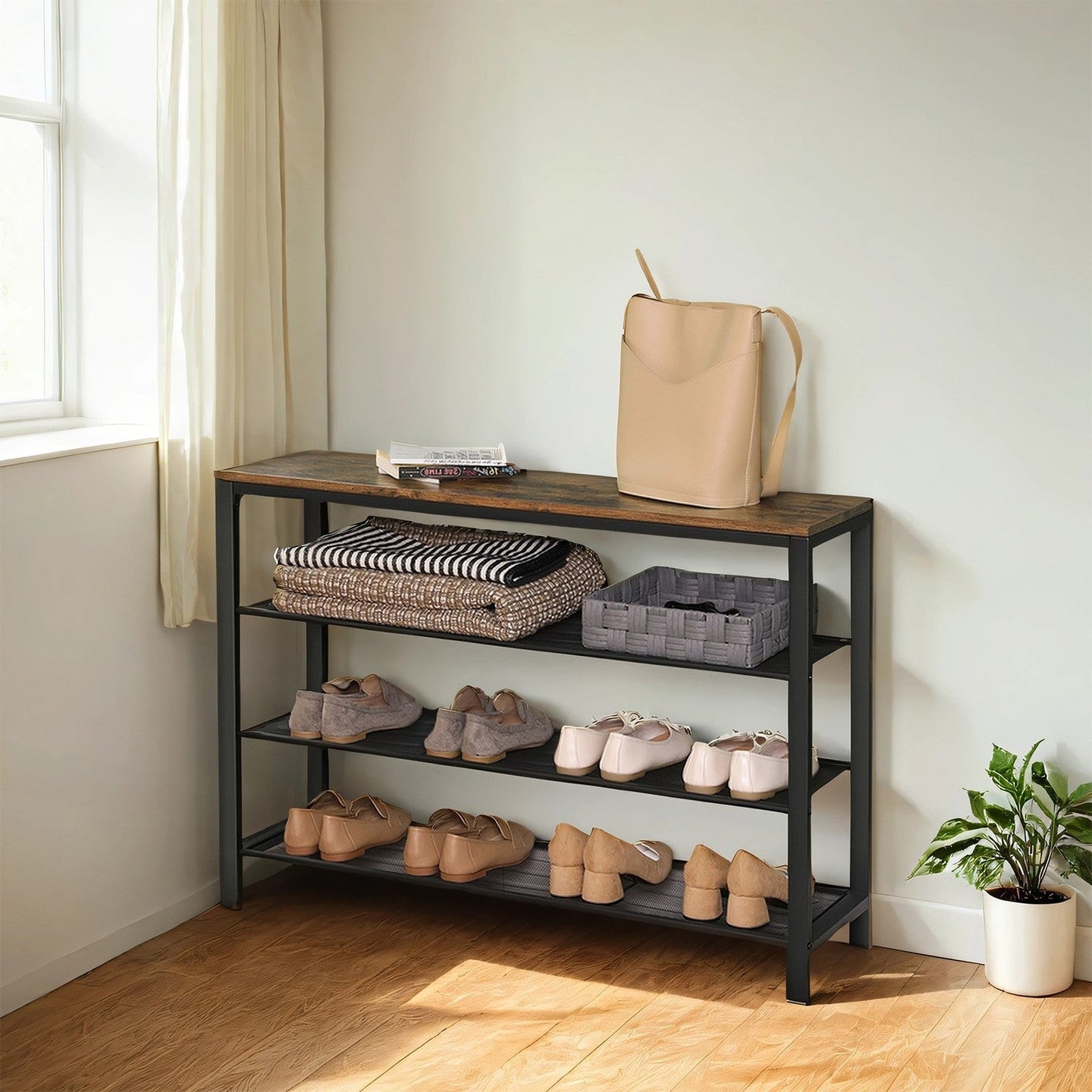 4-Tier Shoe Organizer - Wood - Rustic Brown and Black