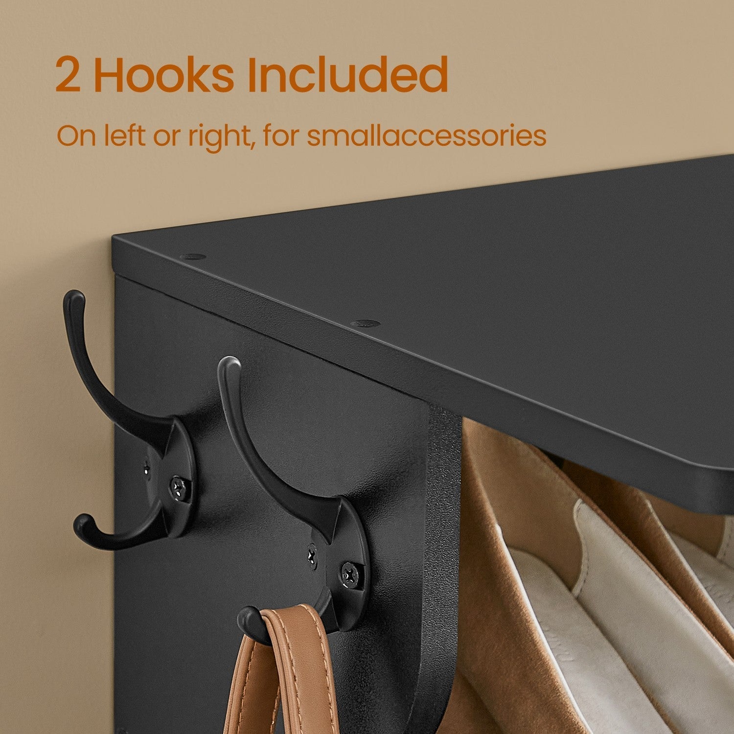 7-Tier Shoe Rack - Metal - Black - Slim Corner Design with Hooks