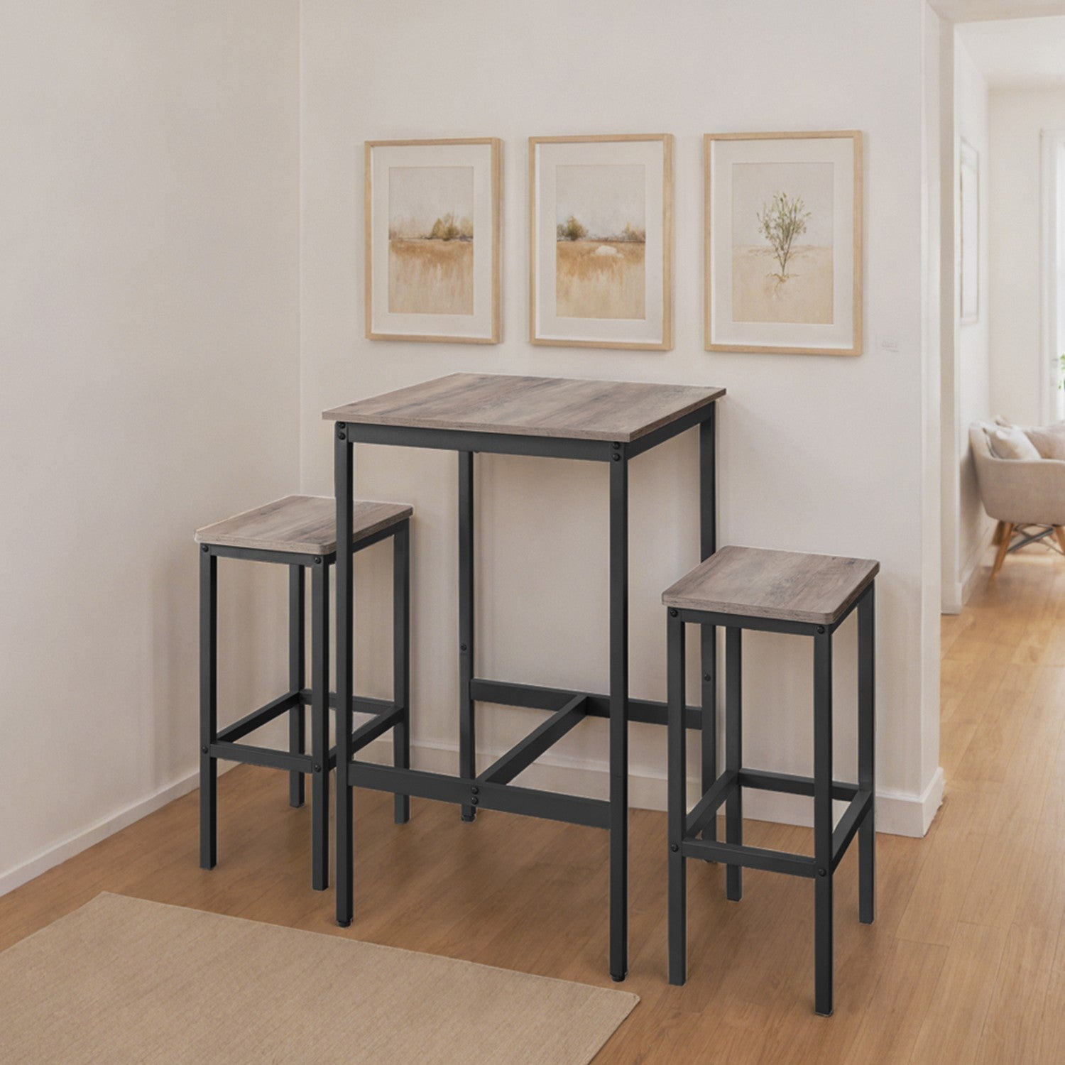 Bar Table Set - Includes 2 Bar Stools - Wood - Rustic Brown and Black